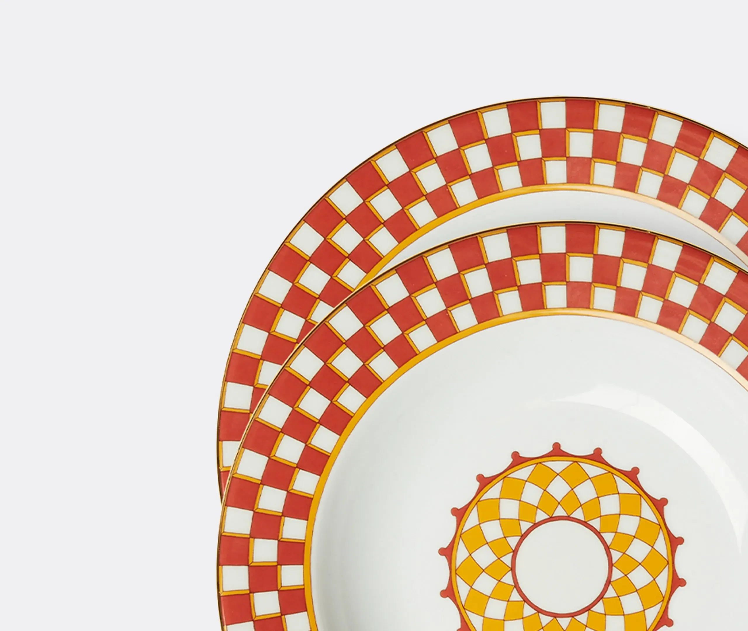 Soup Plate Set of 2 with Gold Trim - Multicolor