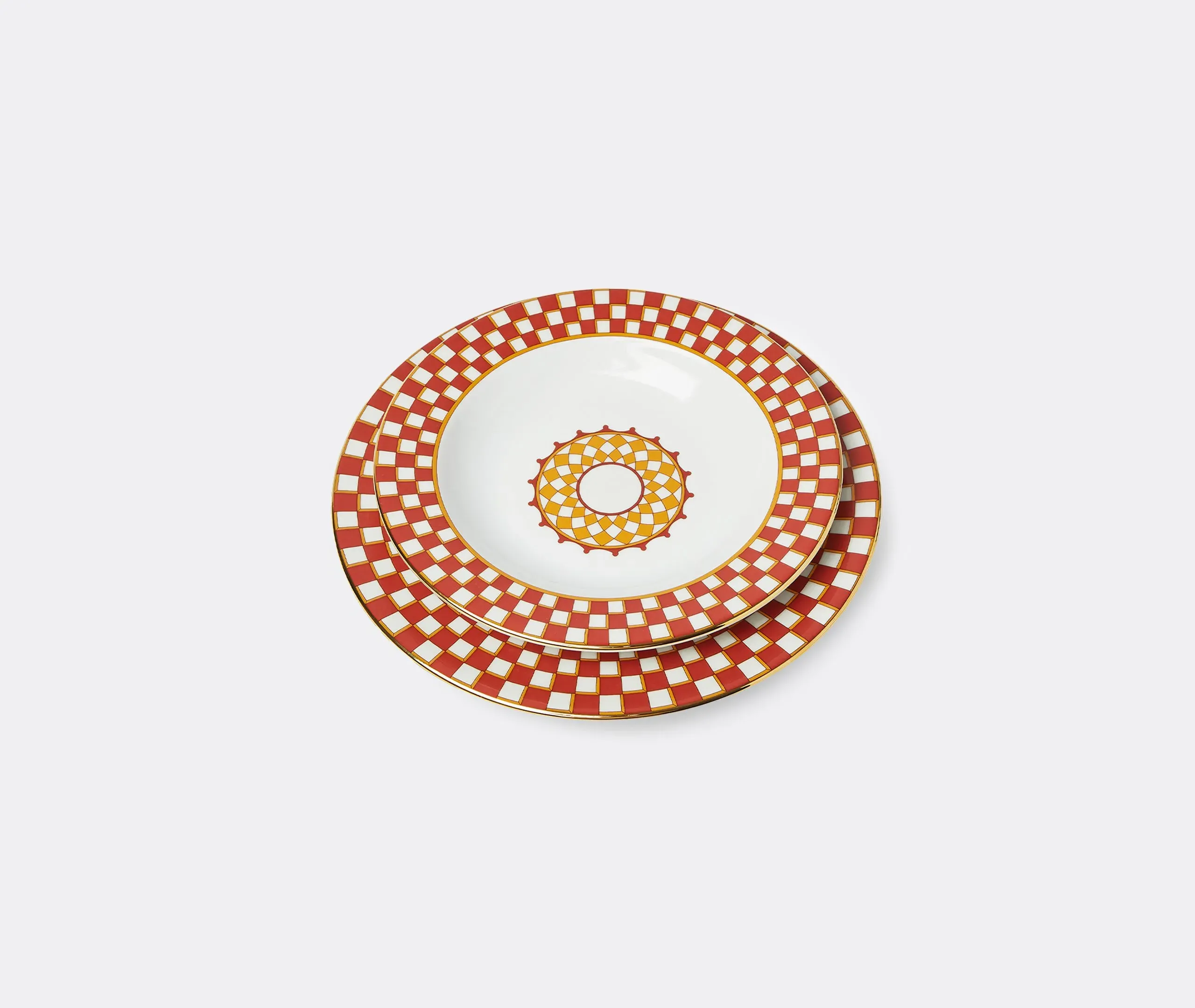 Soup Plate Set of 2 with Gold Trim - Multicolor