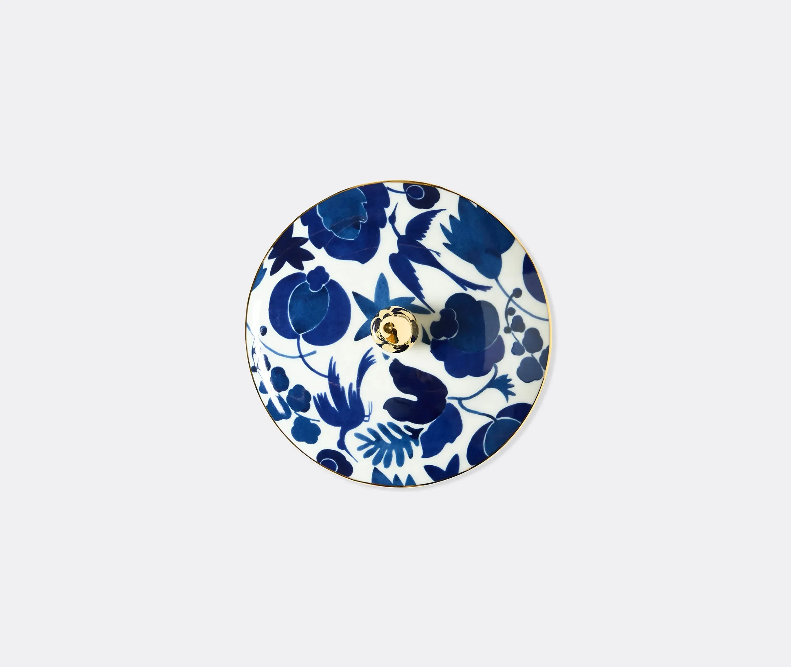 Storage Jar with Gold Finial - Blue, Porcelain