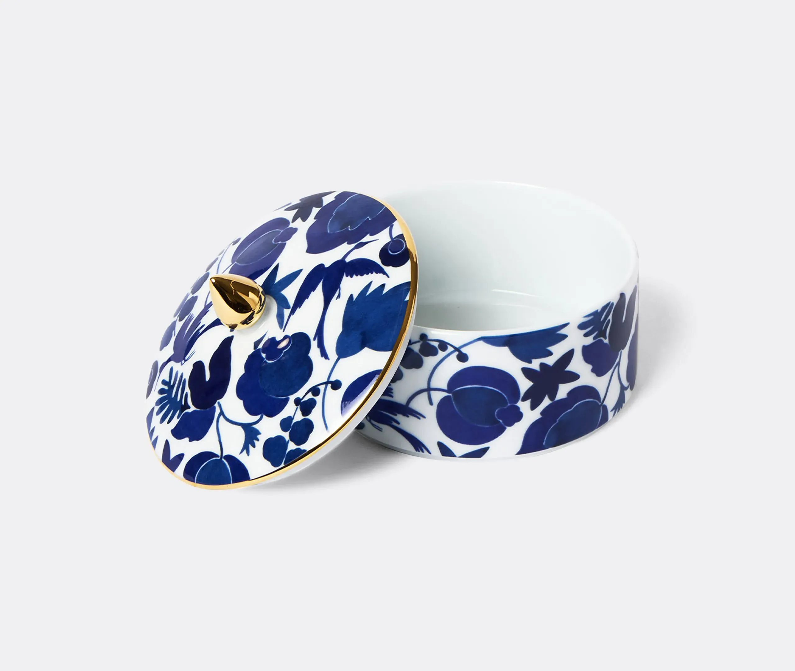 Storage Jar with Gold Finial - Blue, Porcelain