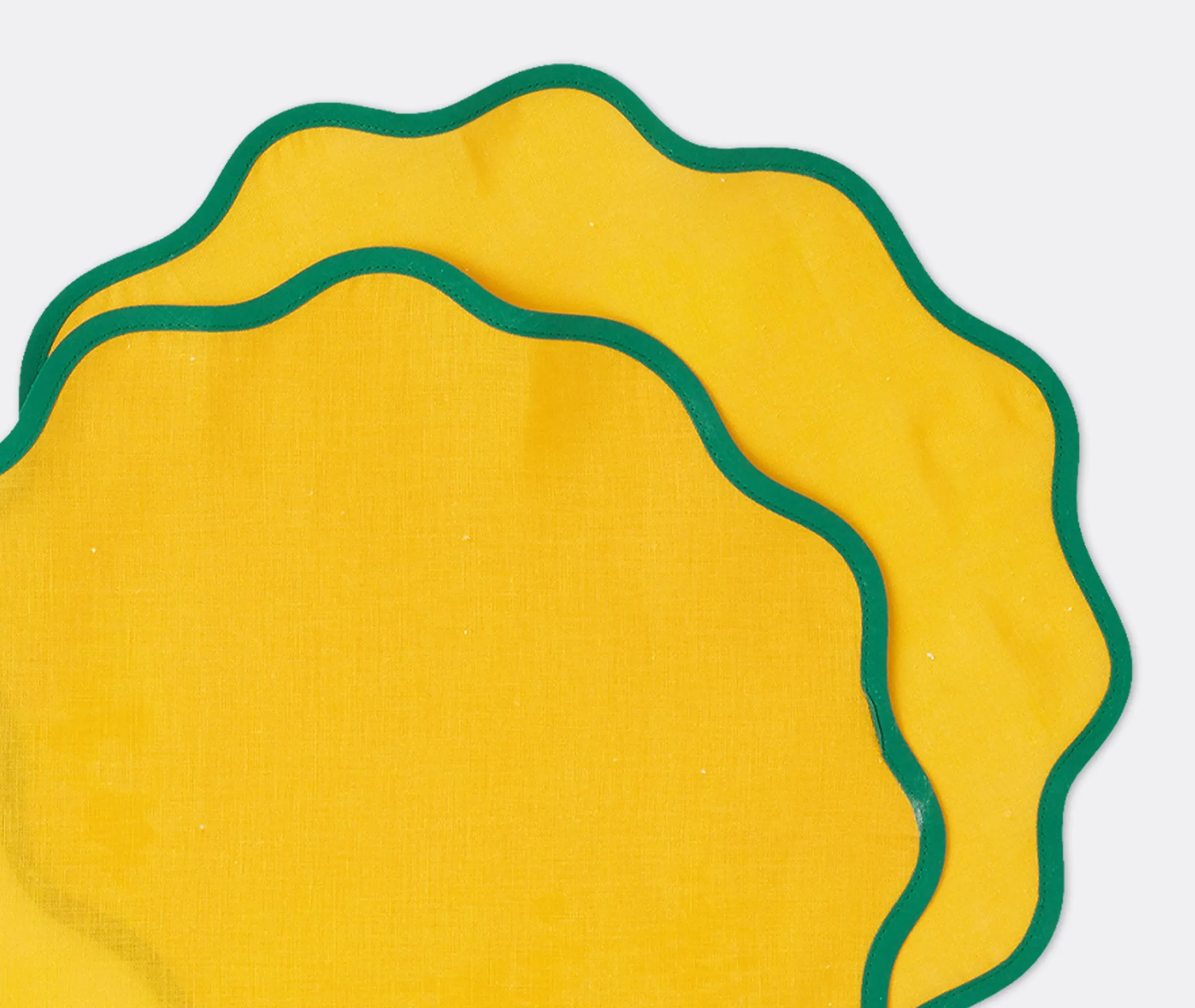 Table Mat Set of 2 with Trim - Yellow, Linen