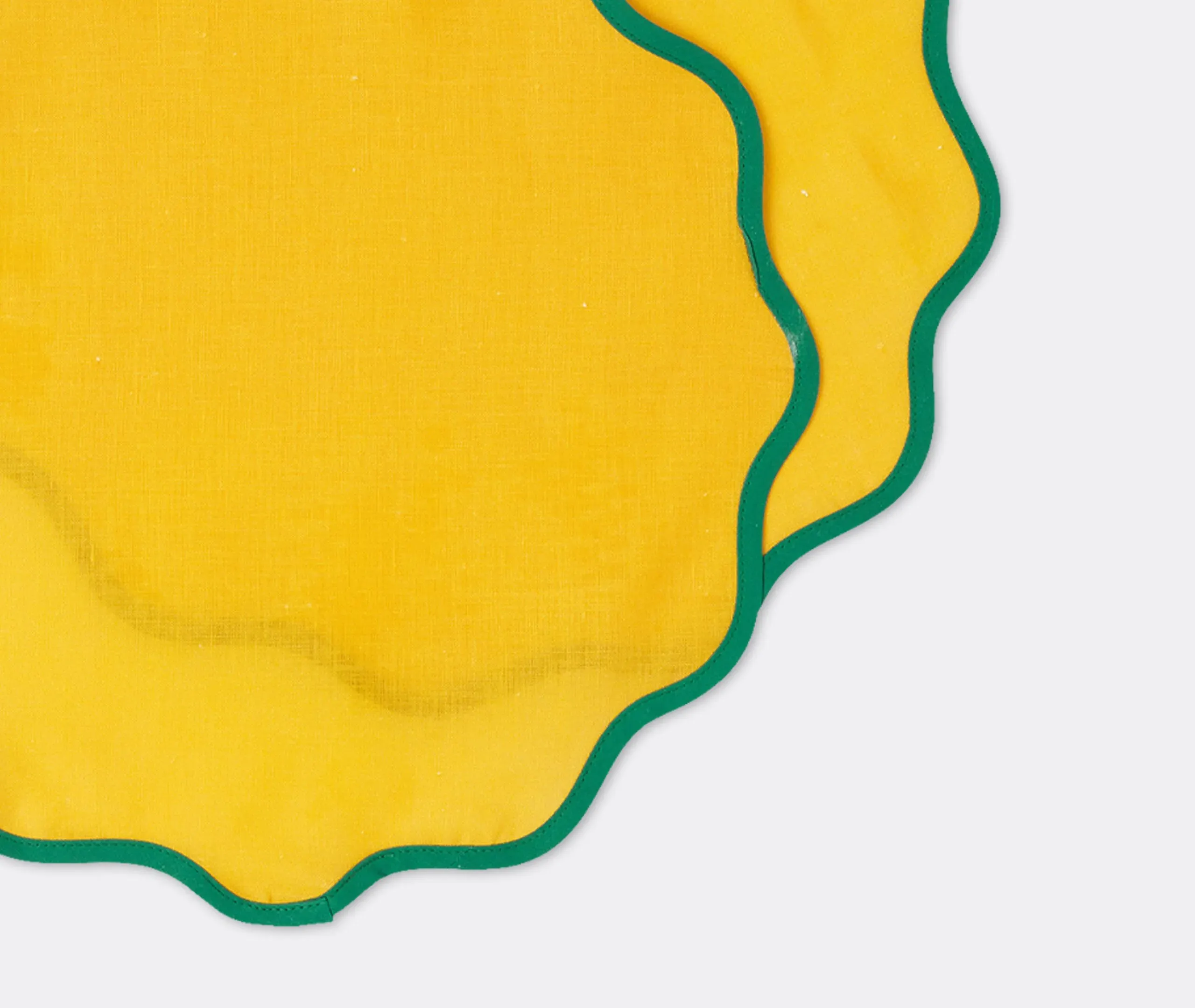 Table Mat Set of 2 with Trim - Yellow, Linen