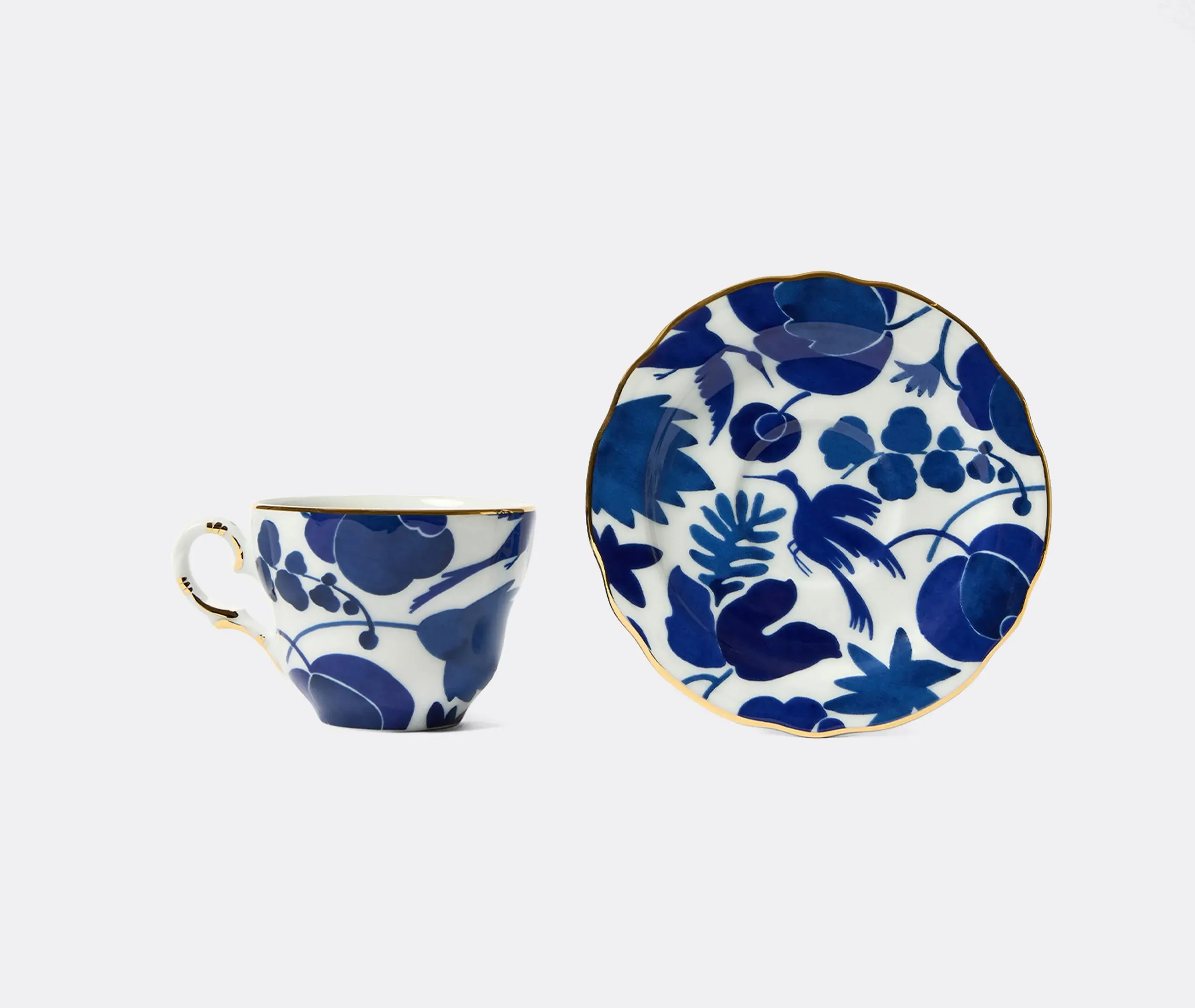 Teacup Set of Two with Saucers - Blue, Porcelain