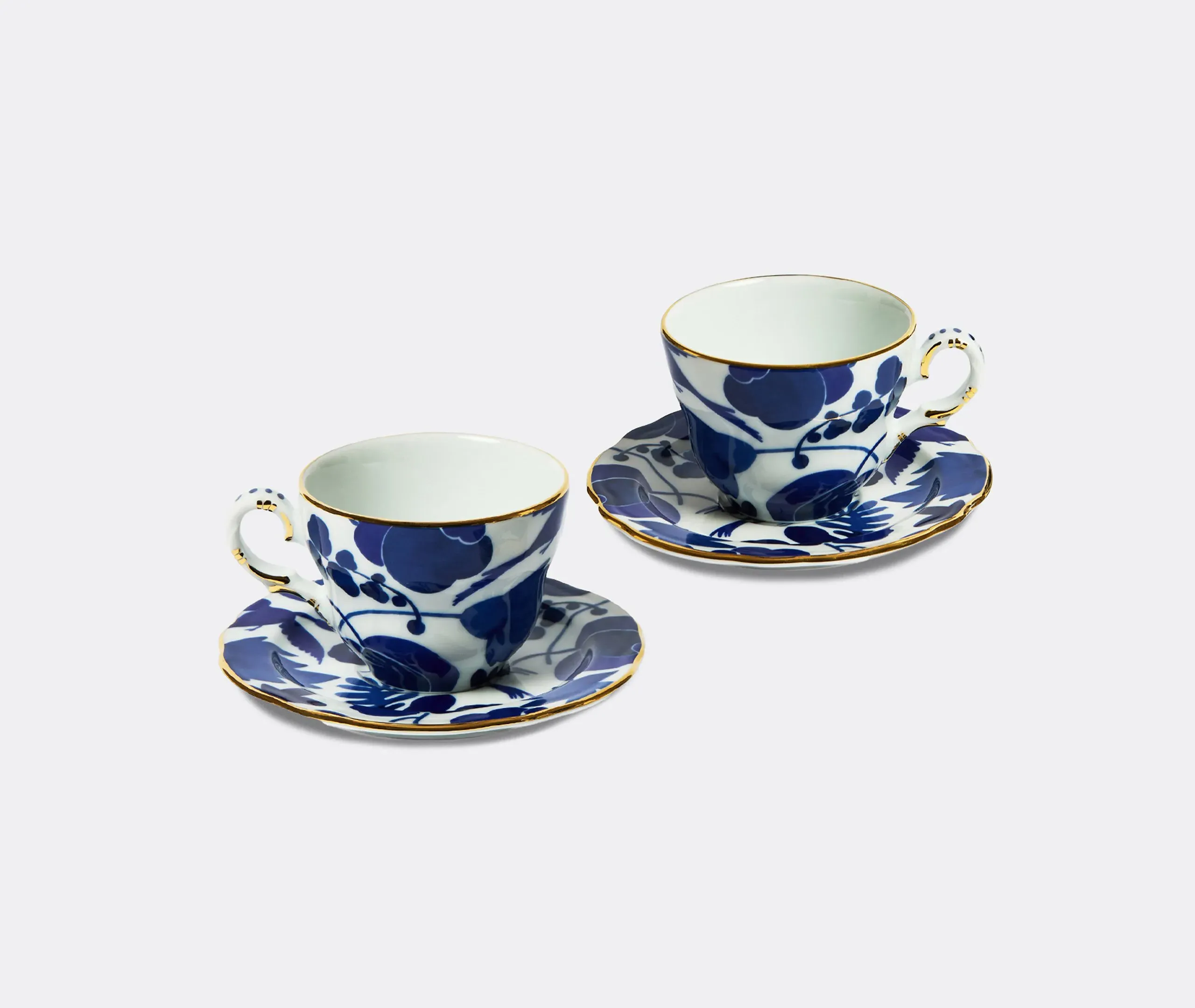 Teacup Set of Two with Saucers - Blue, Porcelain