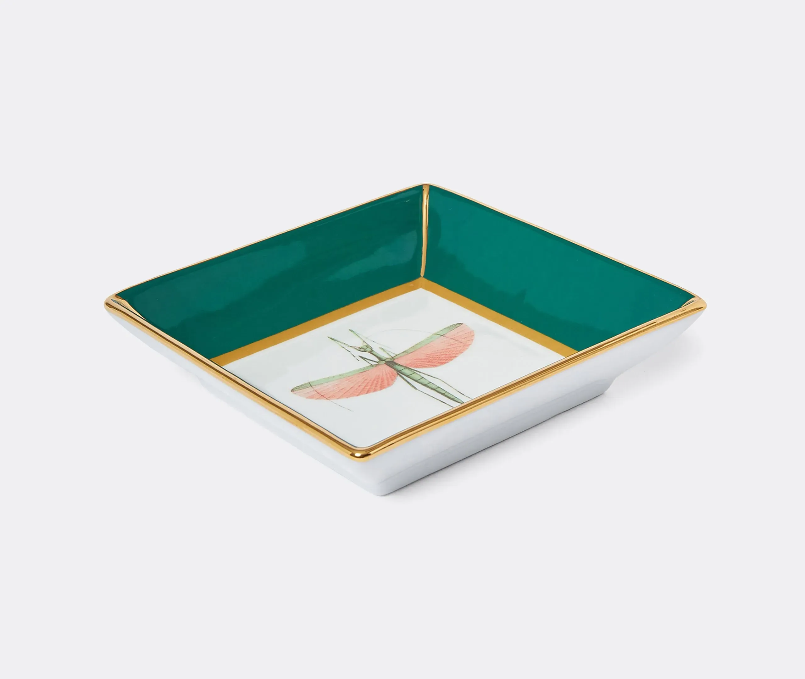 Trinket Tray with Dragonfly Design - Green, Porcelain