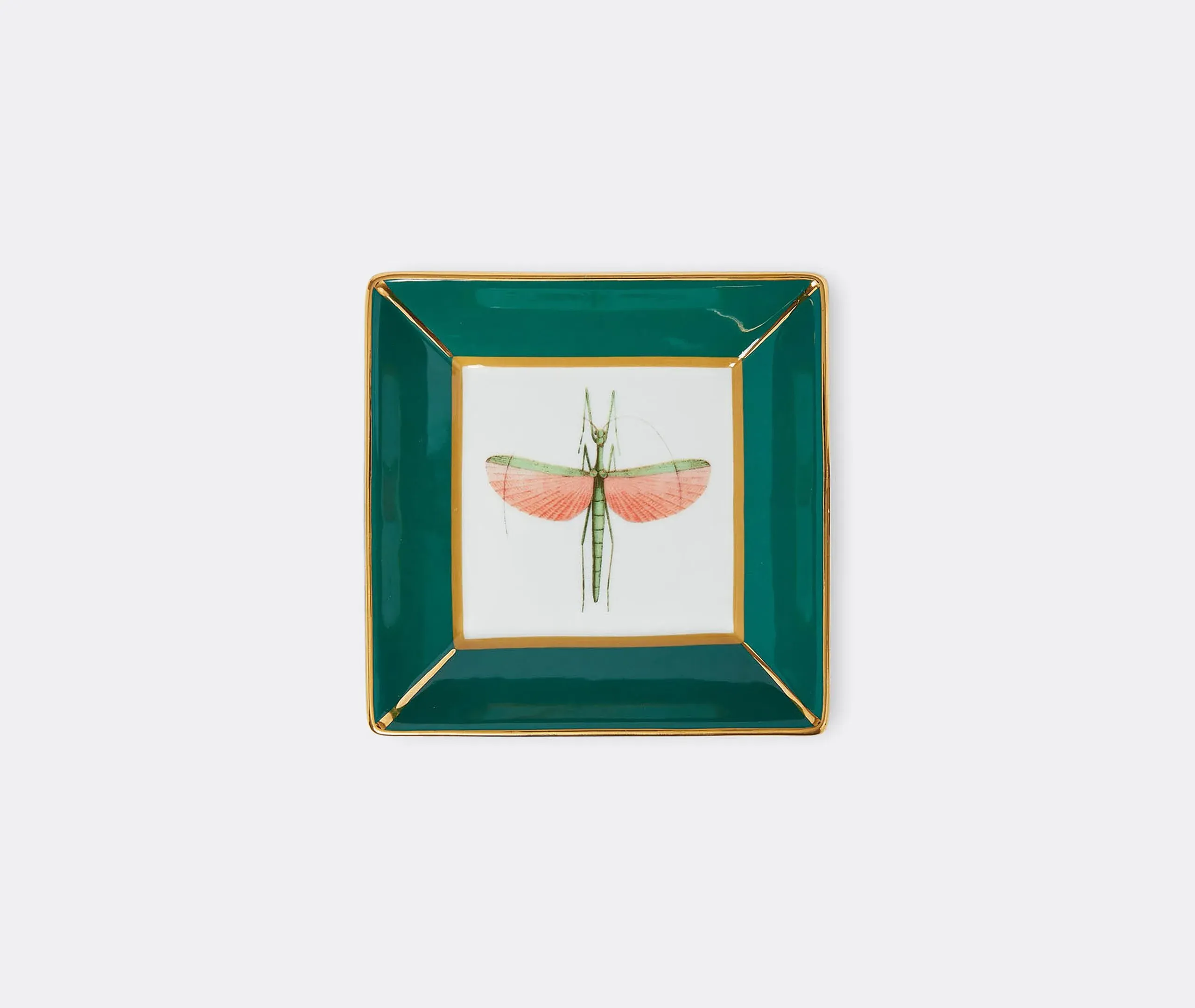Trinket Tray with Dragonfly Design - Green, Porcelain