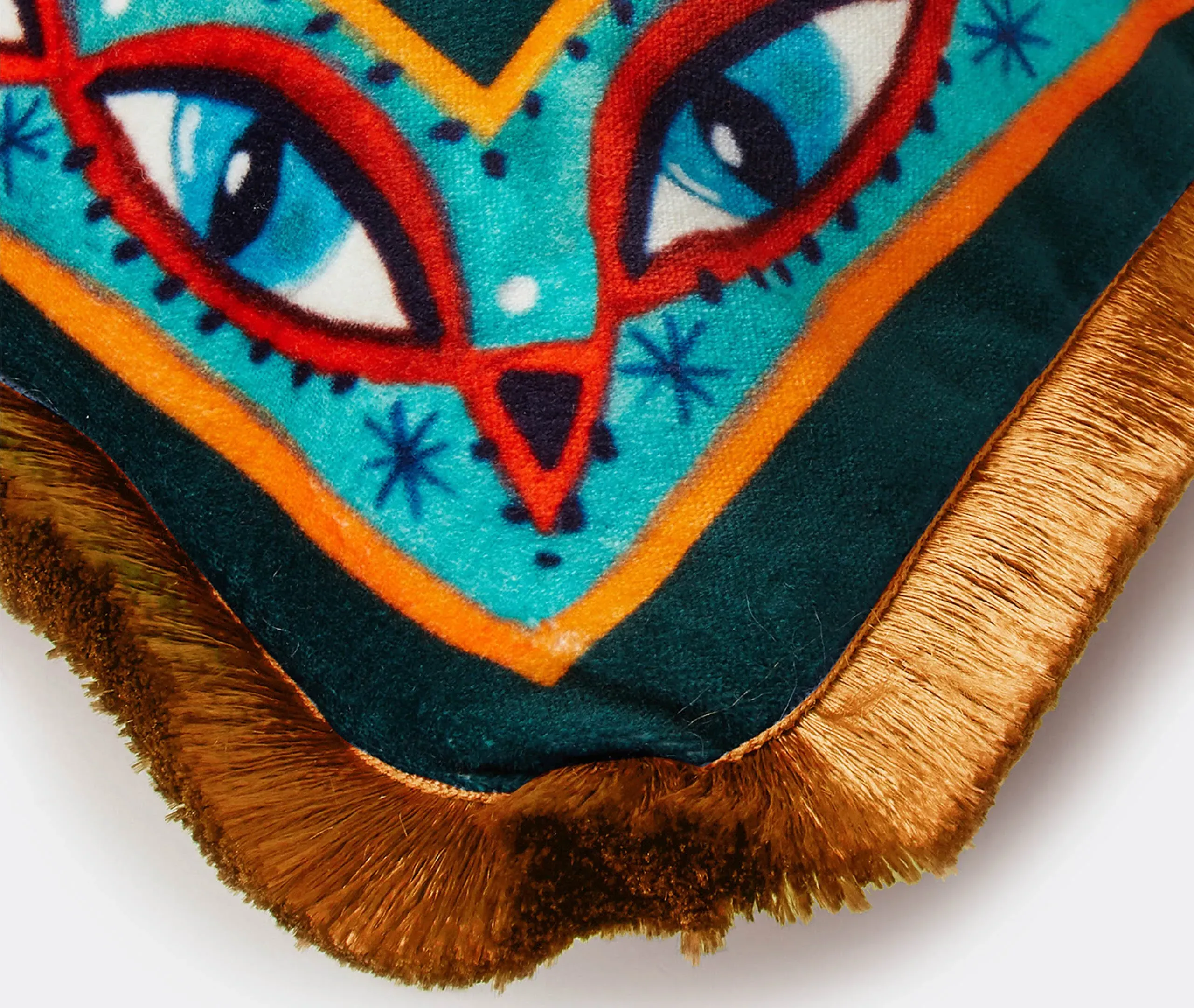 Velvet Cushion with Tassel Trim - Multicolor