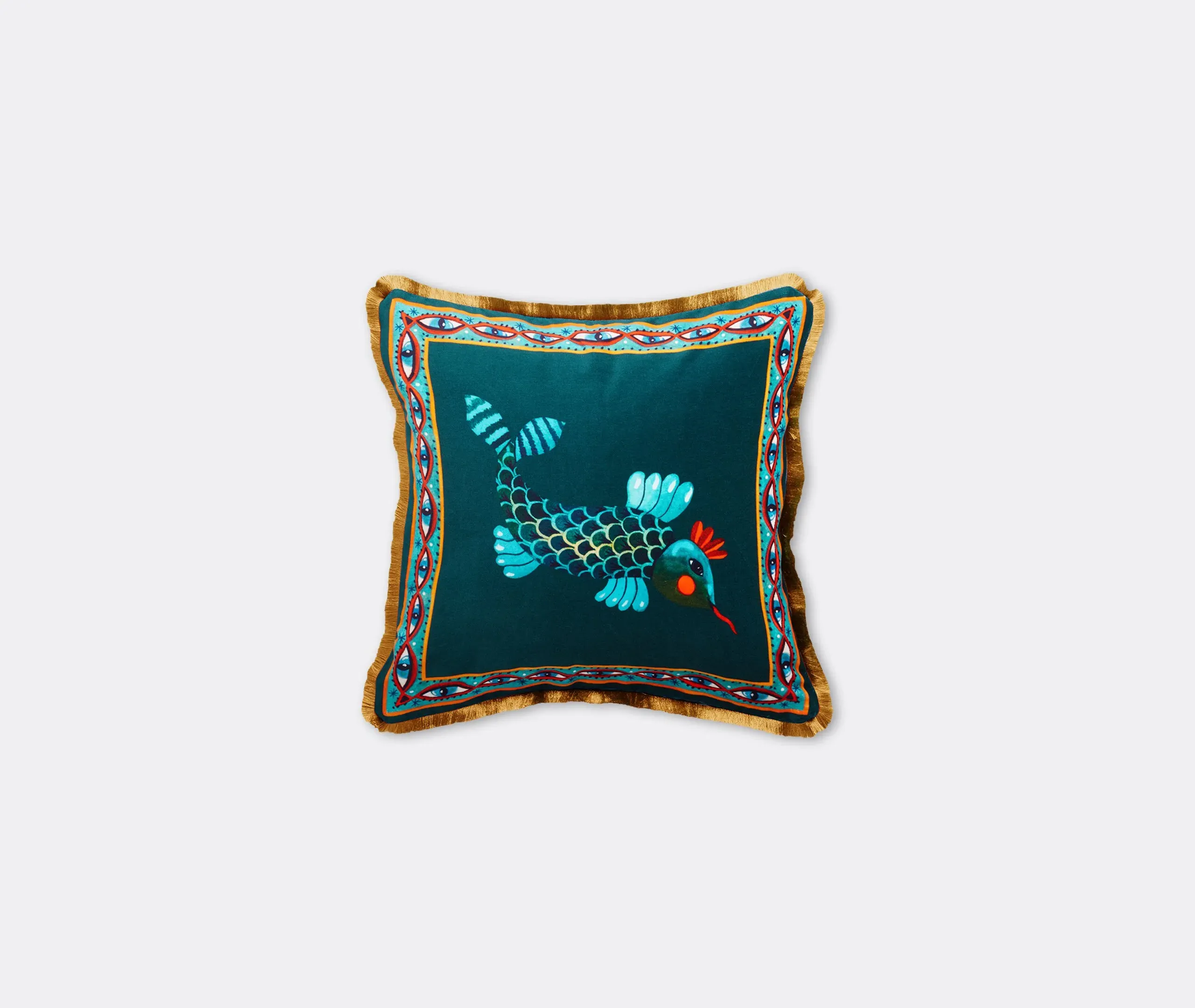 Velvet Cushion with Tassel Trim - Multicolor