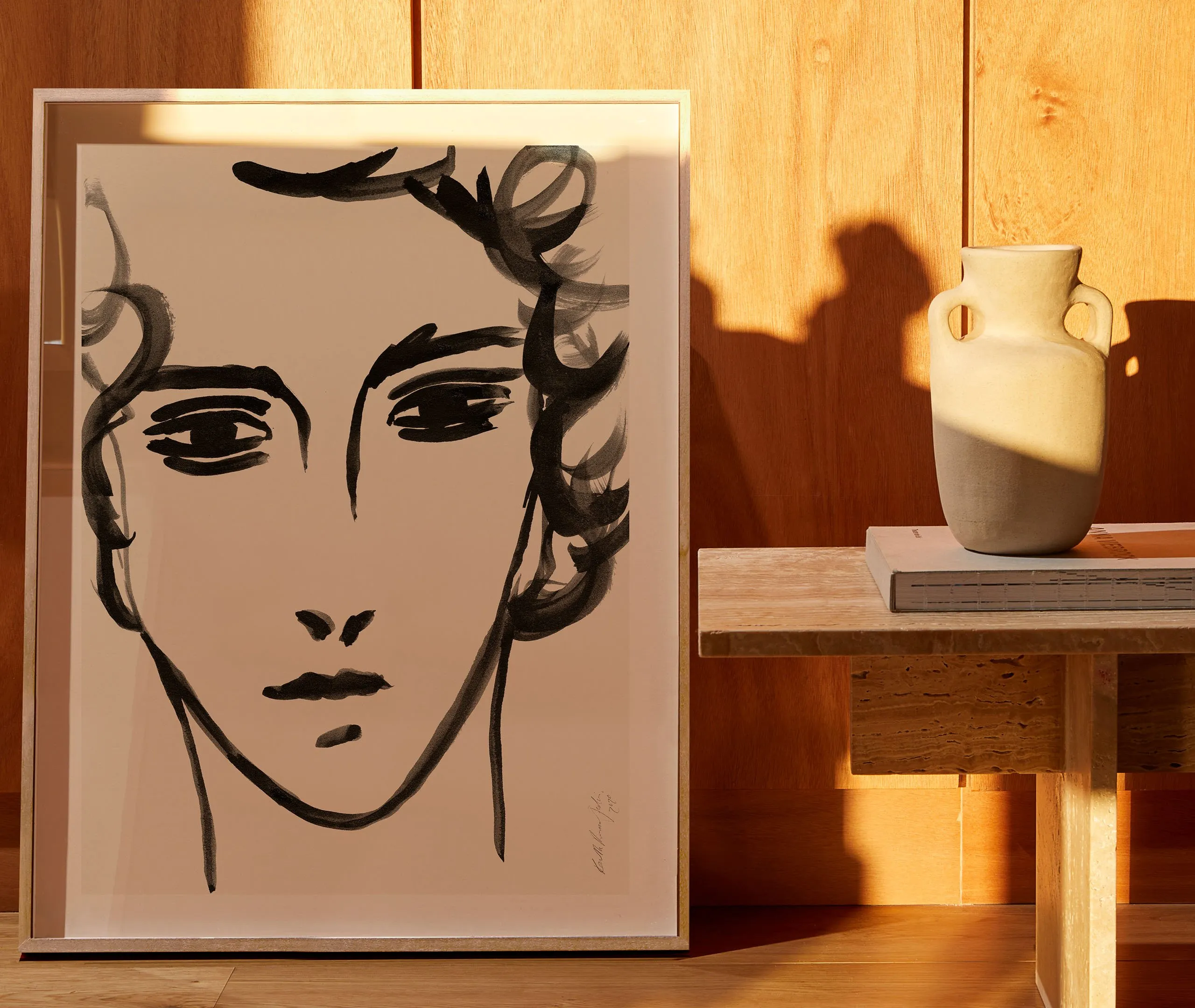 Framed Art Print Poking 325 - Light Brown