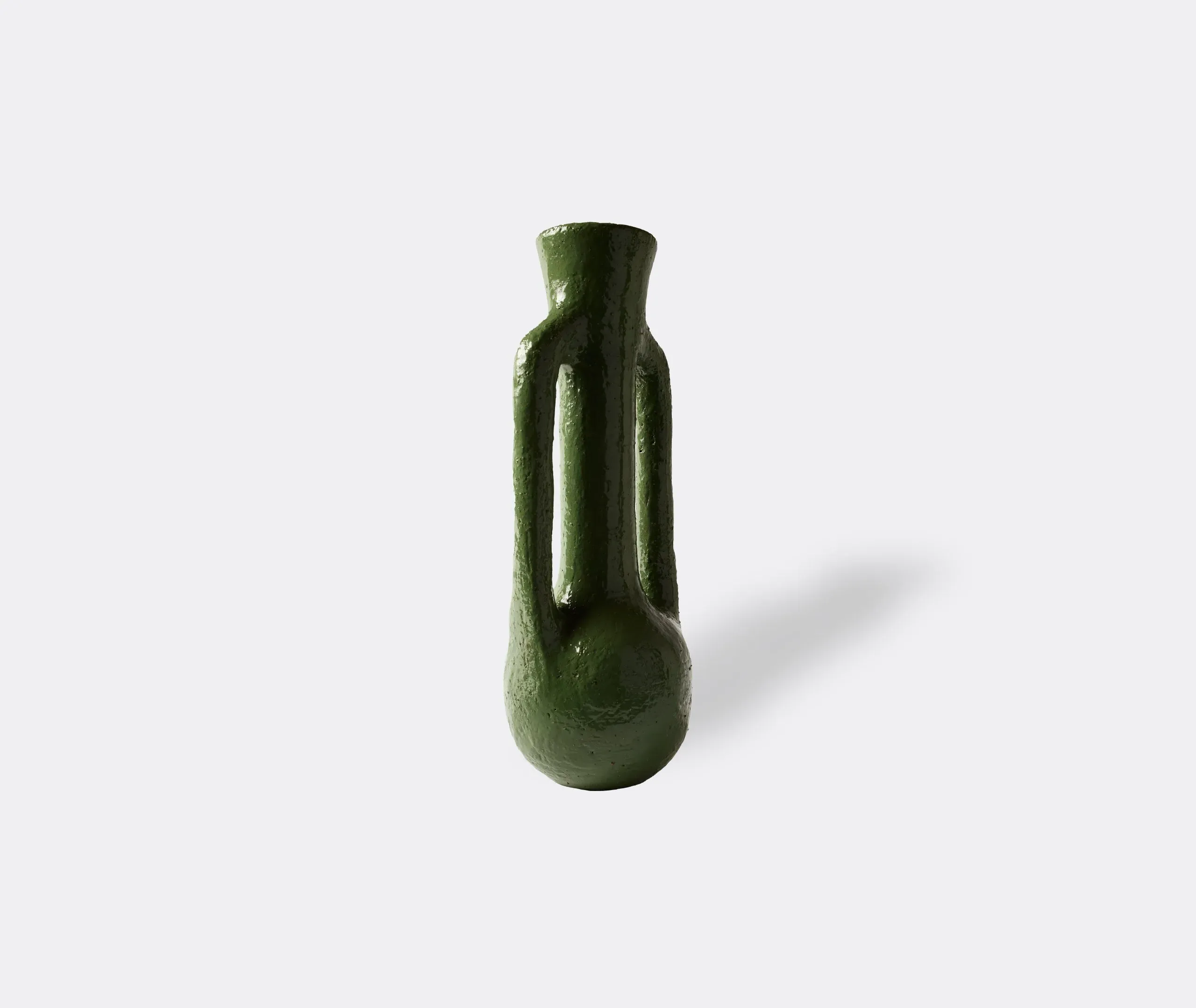 Tall Vase with Handles - Green, Stoneware Clay