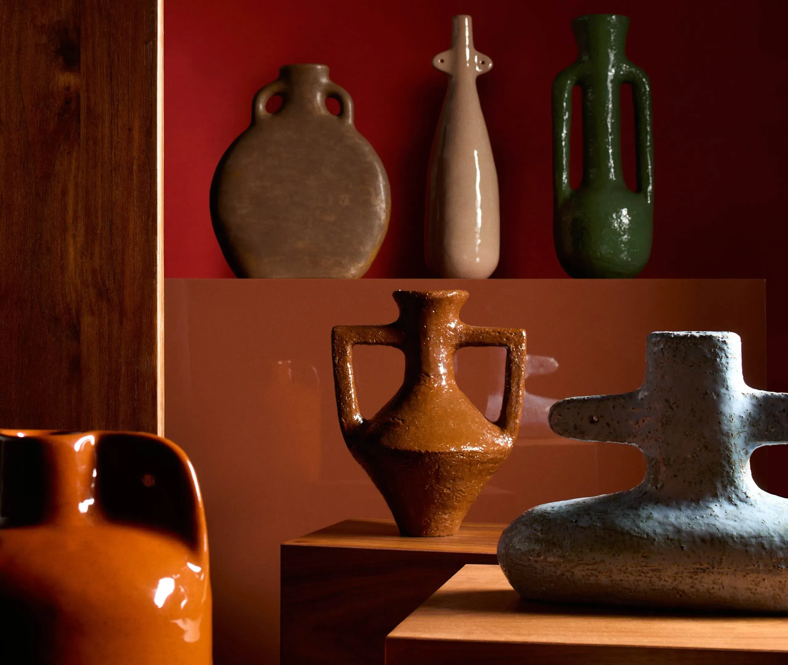 Tall Vase with Handles - Green, Stoneware Clay