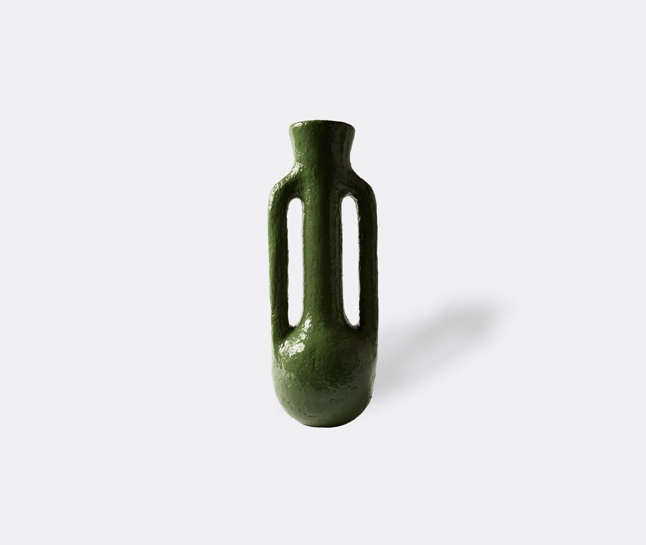 Tall Vase with Handles - Green, Stoneware Clay