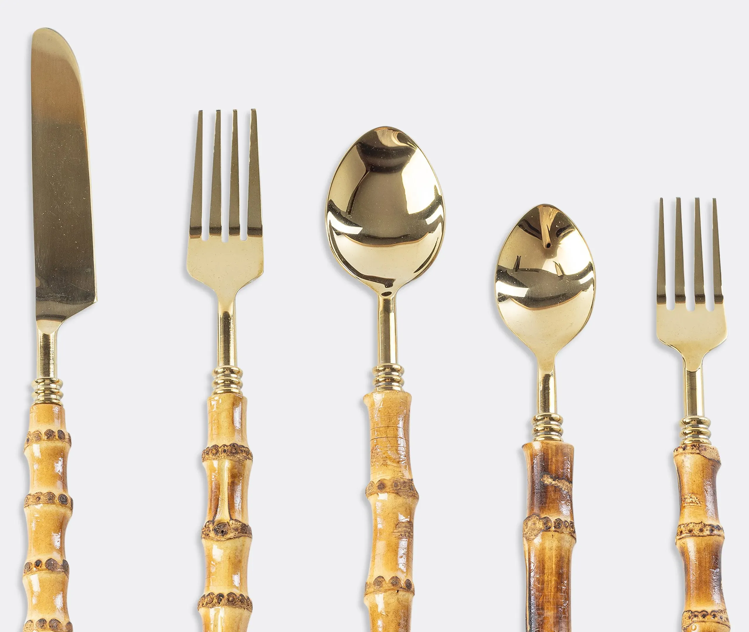 5-Piece Cutlery Set - Gold, Bamboo