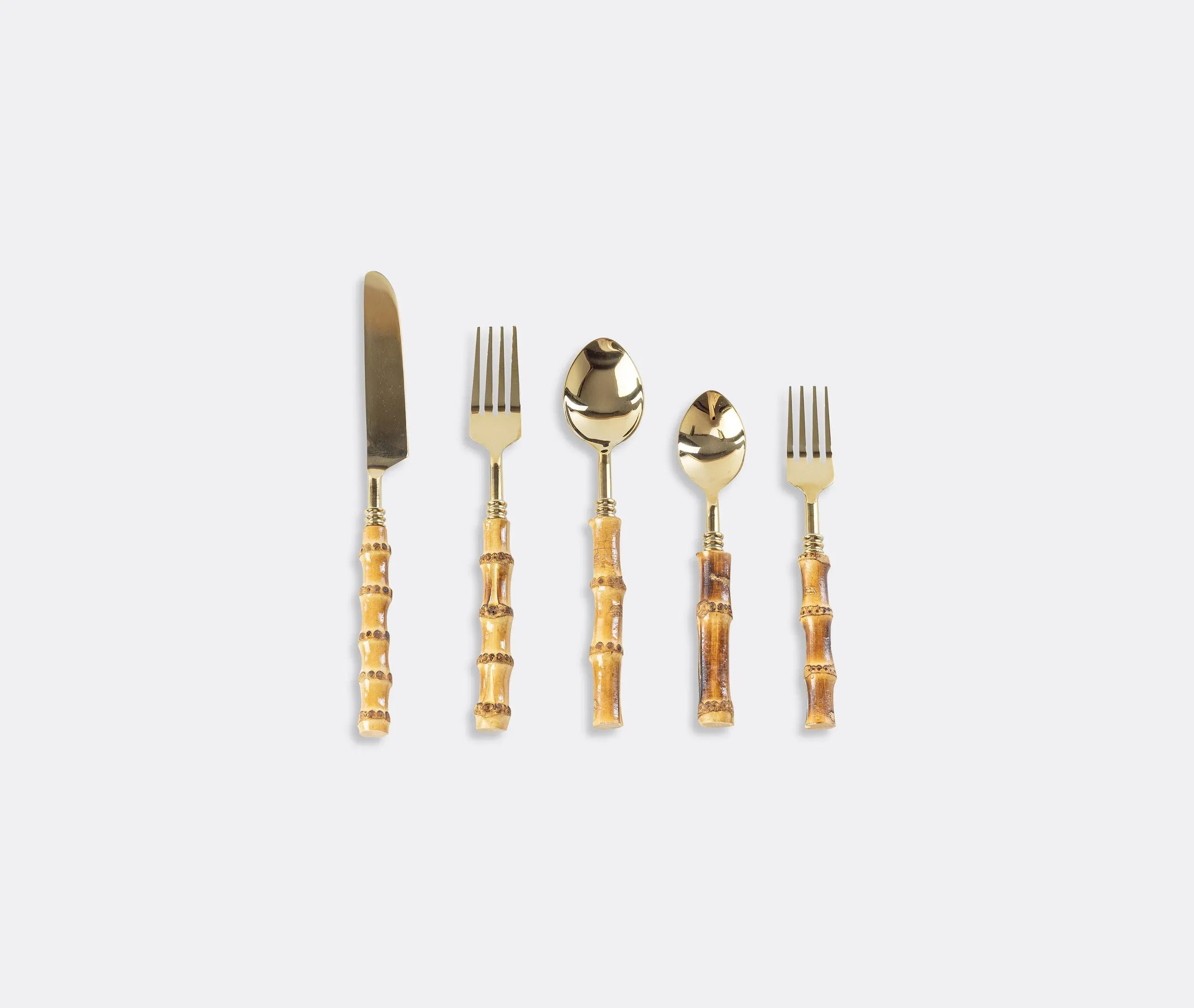 5-Piece Cutlery Set - Gold, Bamboo