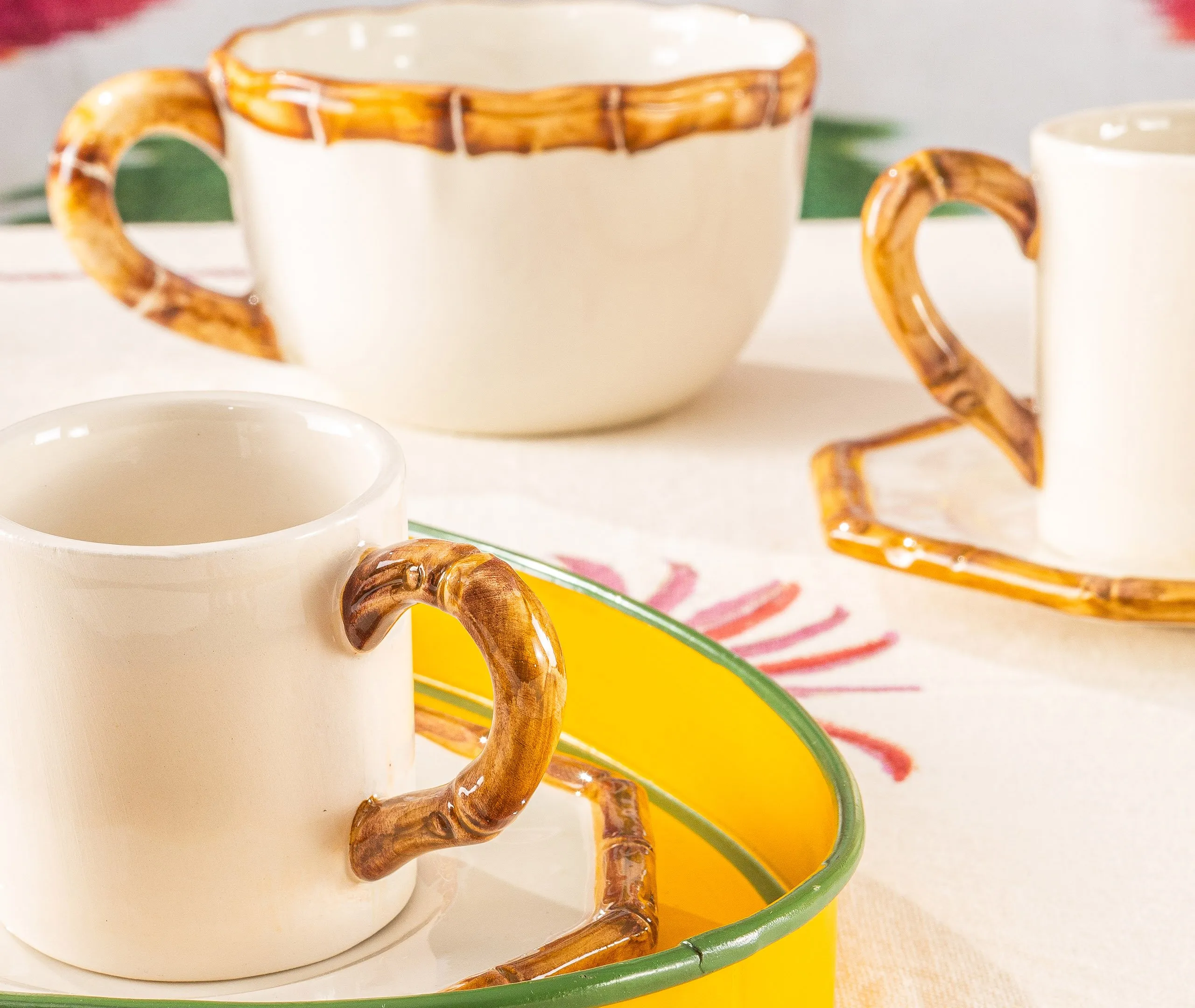 Bamboo Coffee Cup and Saucer Set of Two - Multicolor