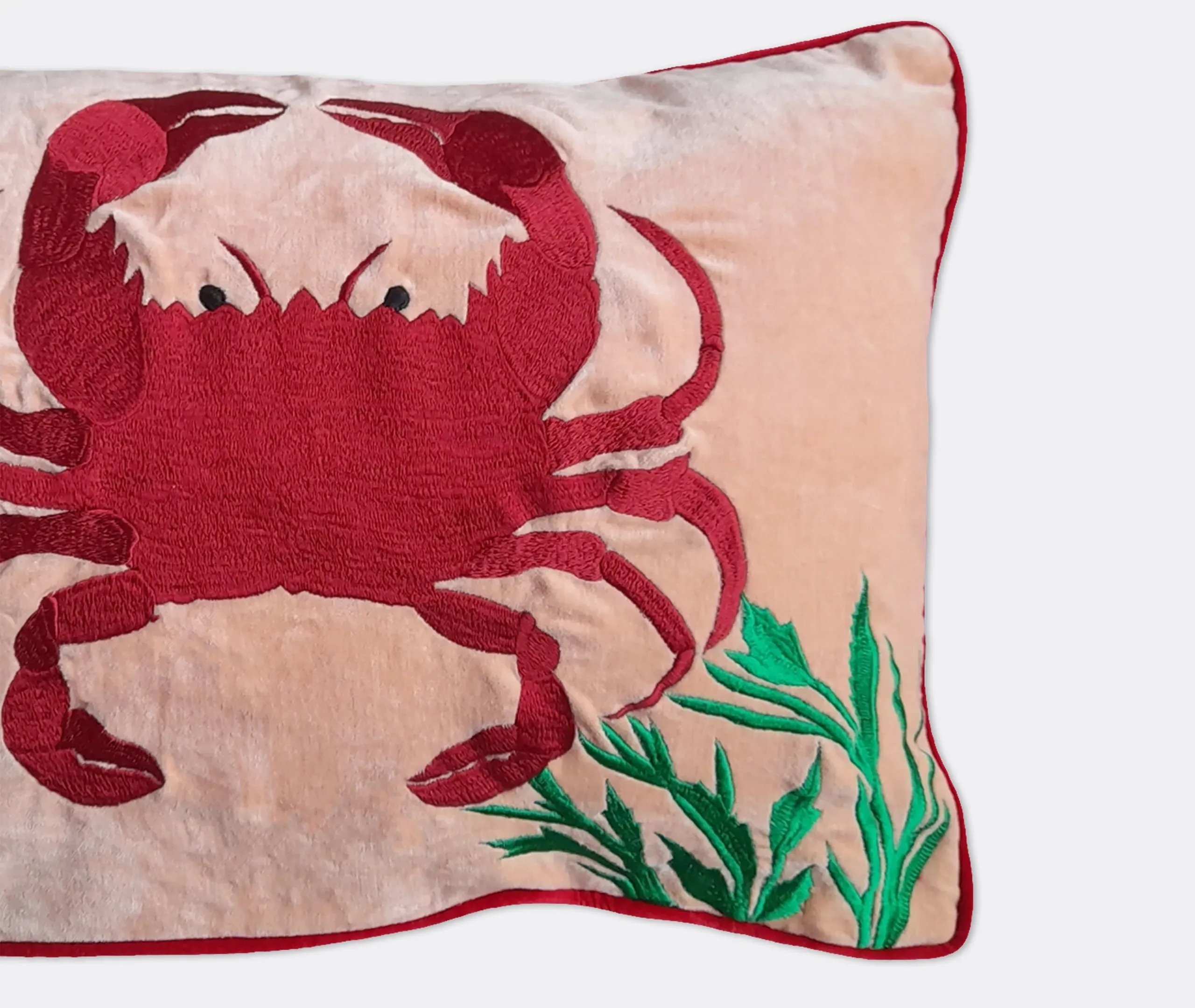 Crab Embroidered Cushion - Multicolor, Linen