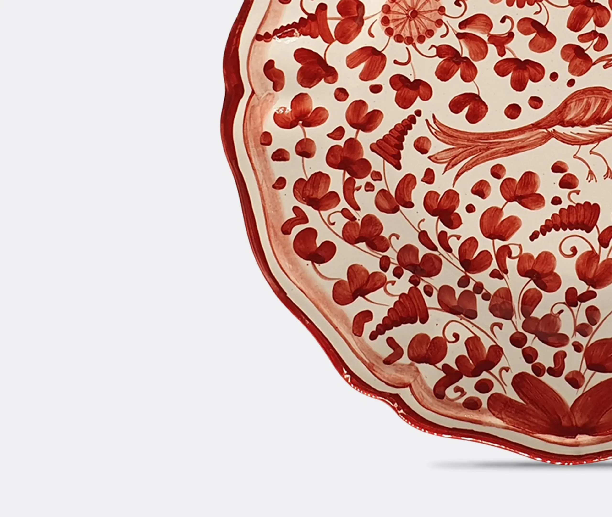 Dessert Plate Set with Peacock Motif - Red, Ceramic