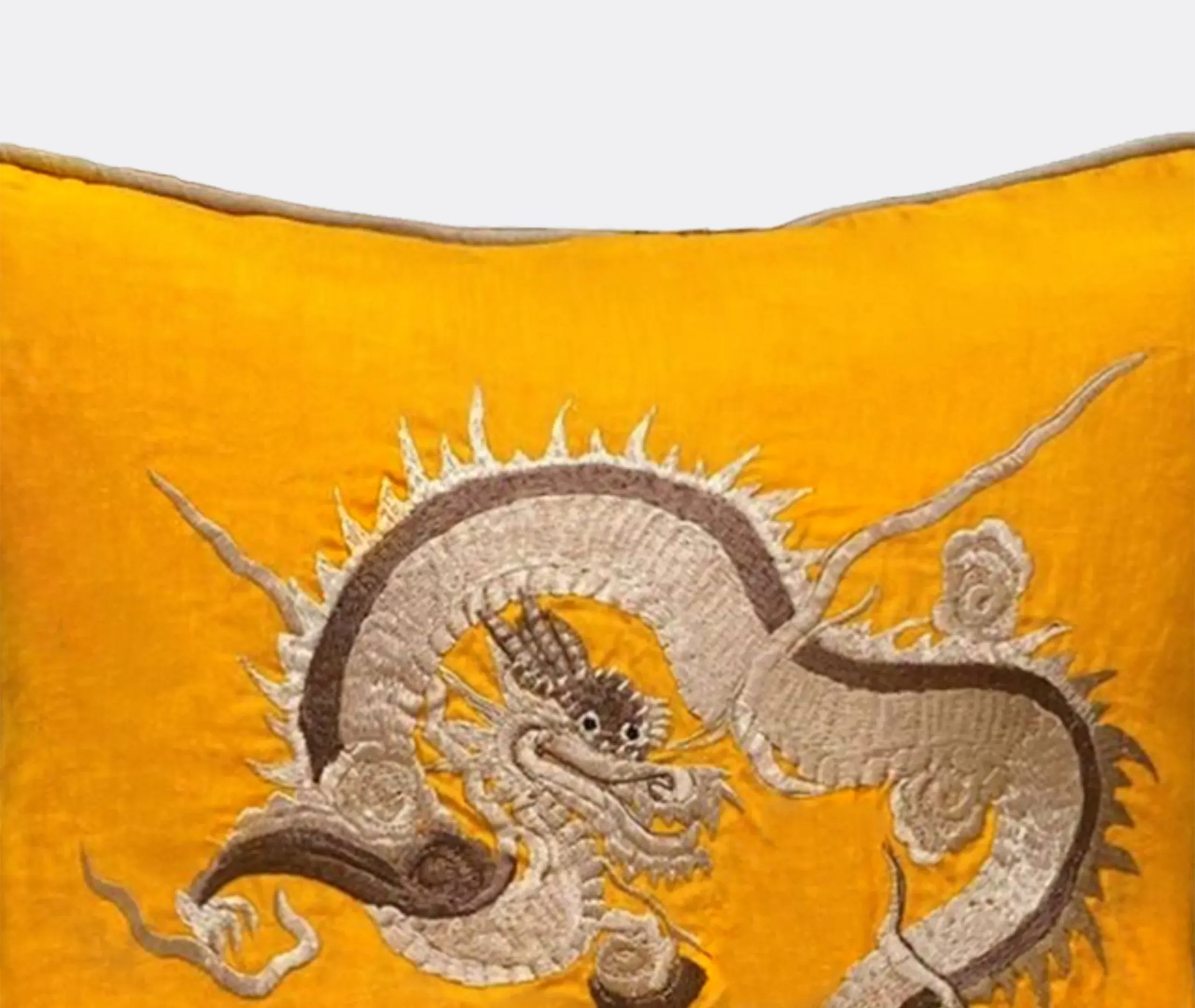 Dragon Embroidered Cushion - Beige, Cotton