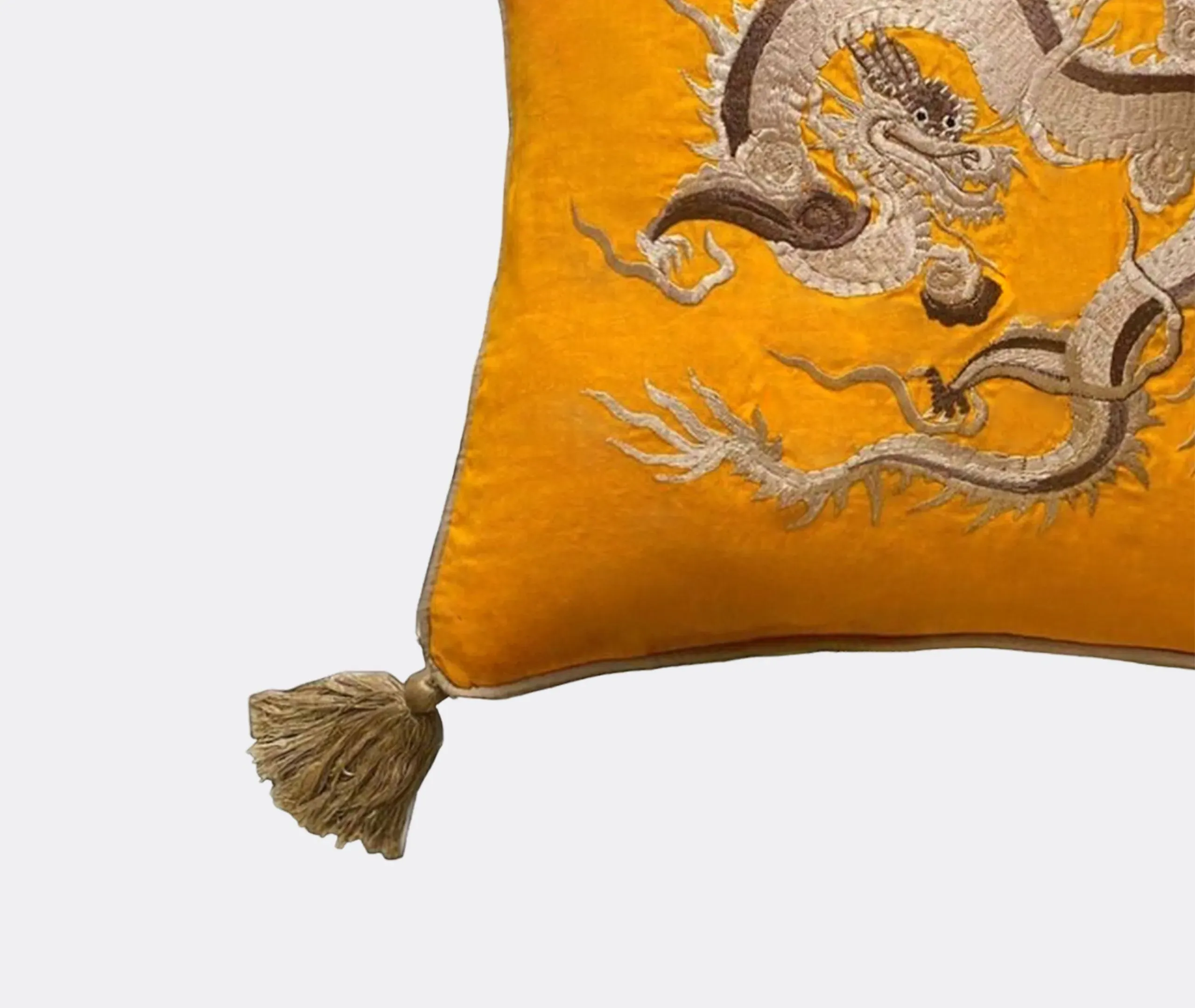 Dragon Embroidered Cushion - Beige, Cotton