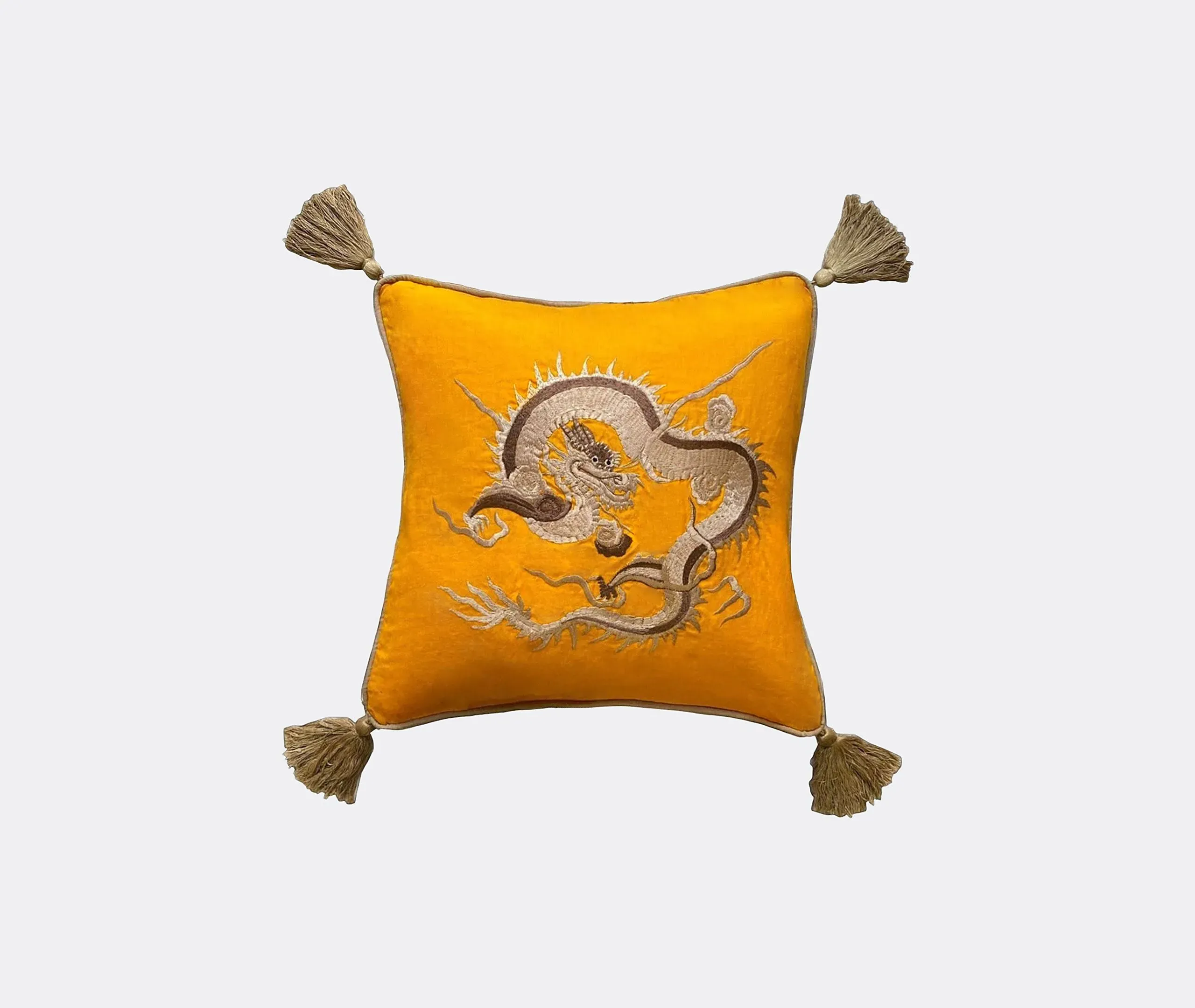 Dragon Embroidered Cushion - Beige, Cotton image