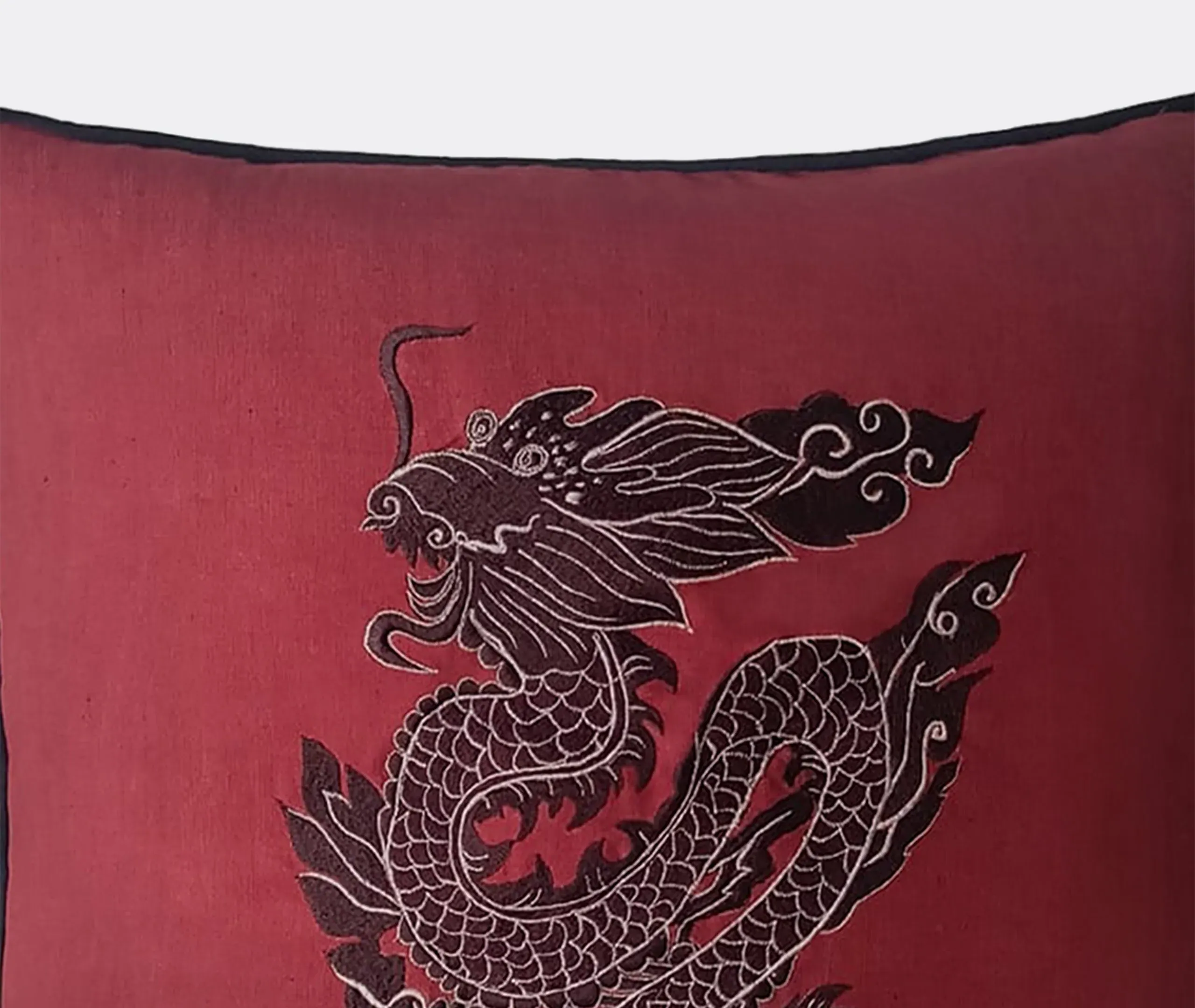 Dragon Embroidered Cushion - Red, Cotton