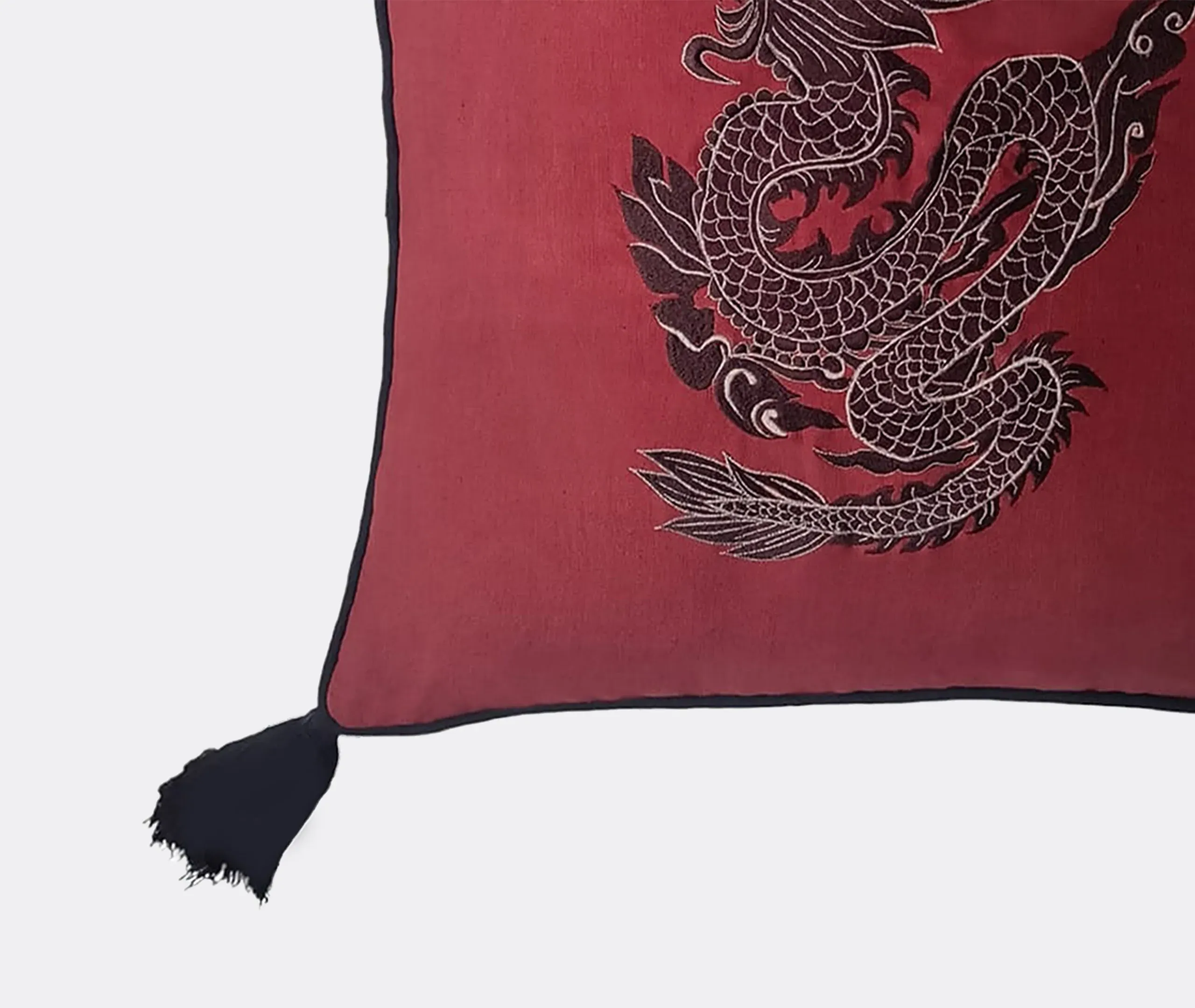 Dragon Embroidered Cushion - Red, Cotton