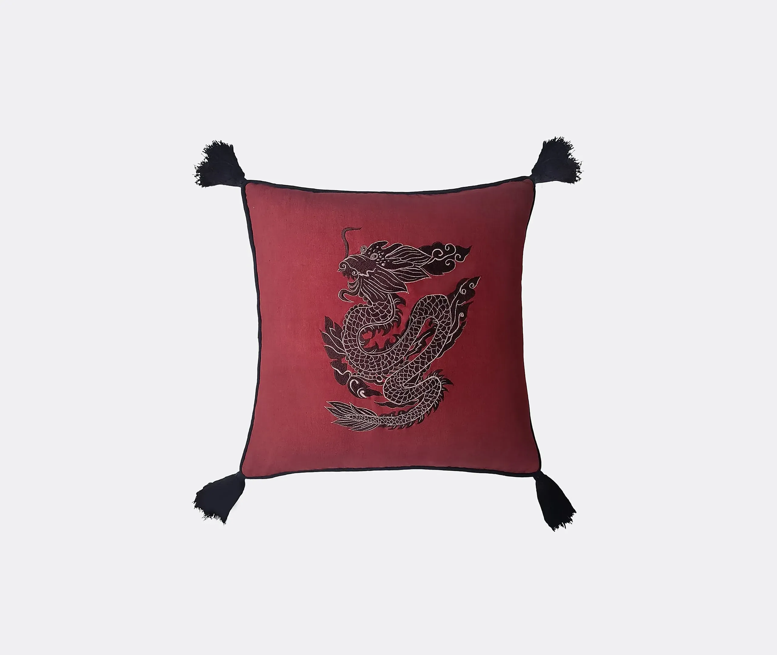Dragon Embroidered Cushion - Red, Cotton