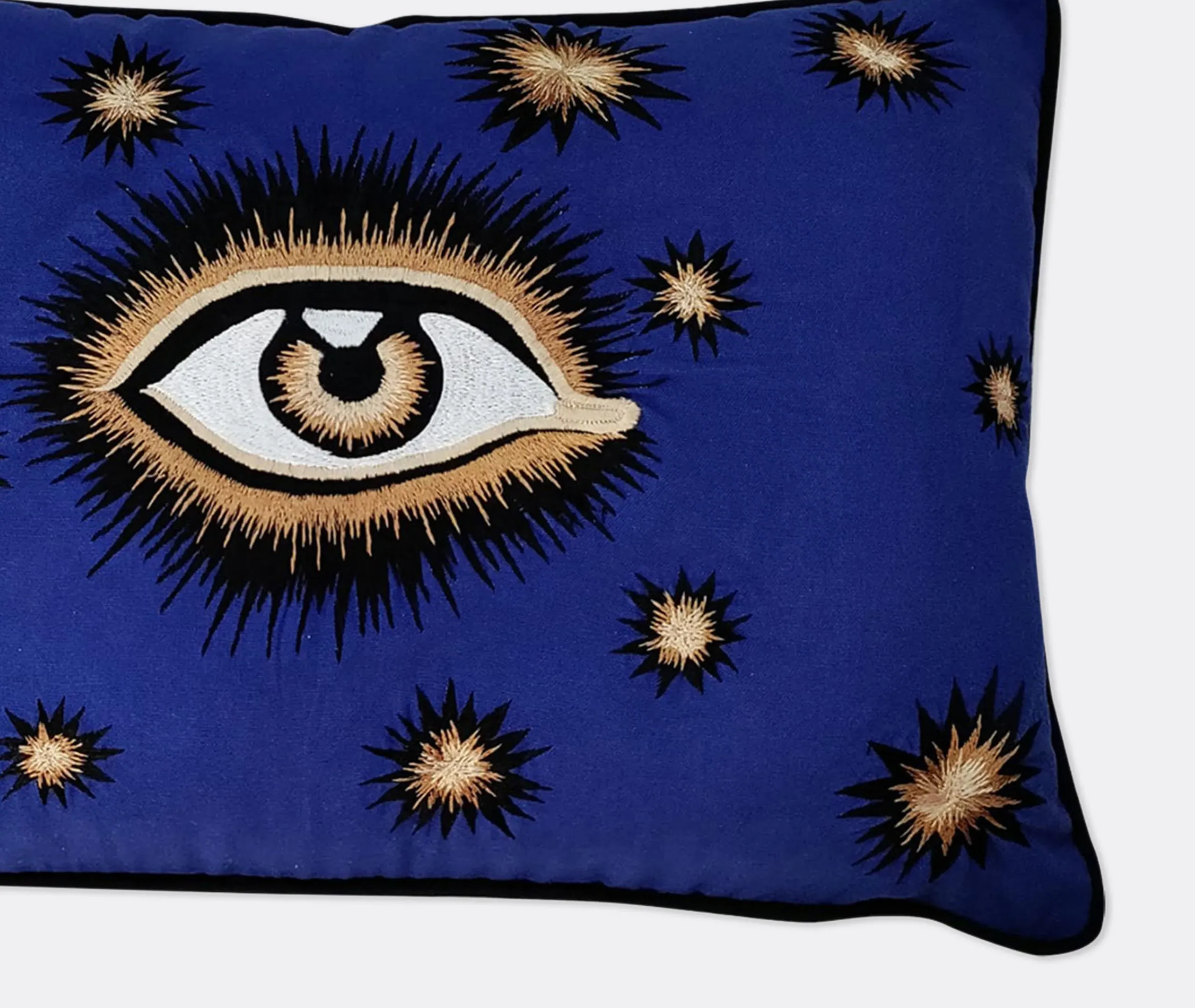 Embroidered Cushion with Eye Motif - Blue, Cotton