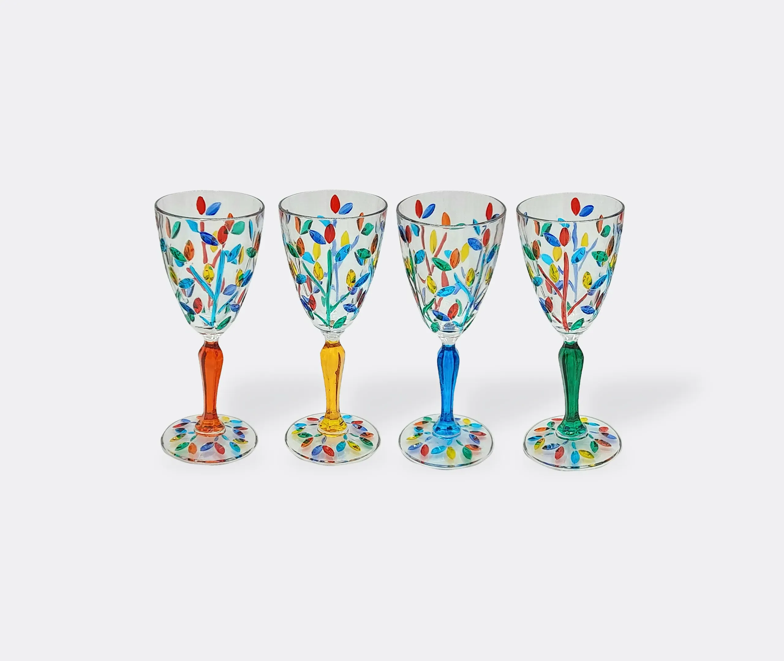 Floral Long Stemmed Glasses Set of Four - Multicolor