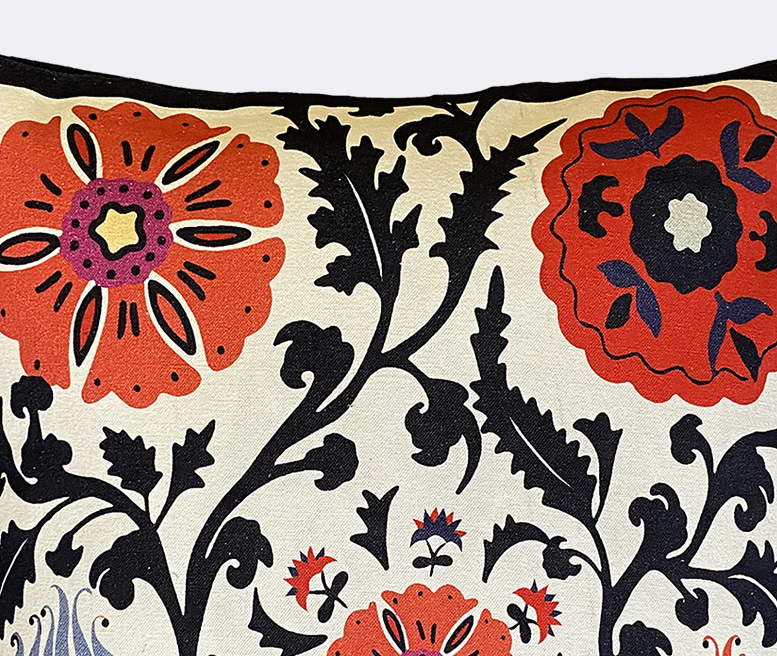 Flowers Embroidered Cushion - Multicolor, Cotton