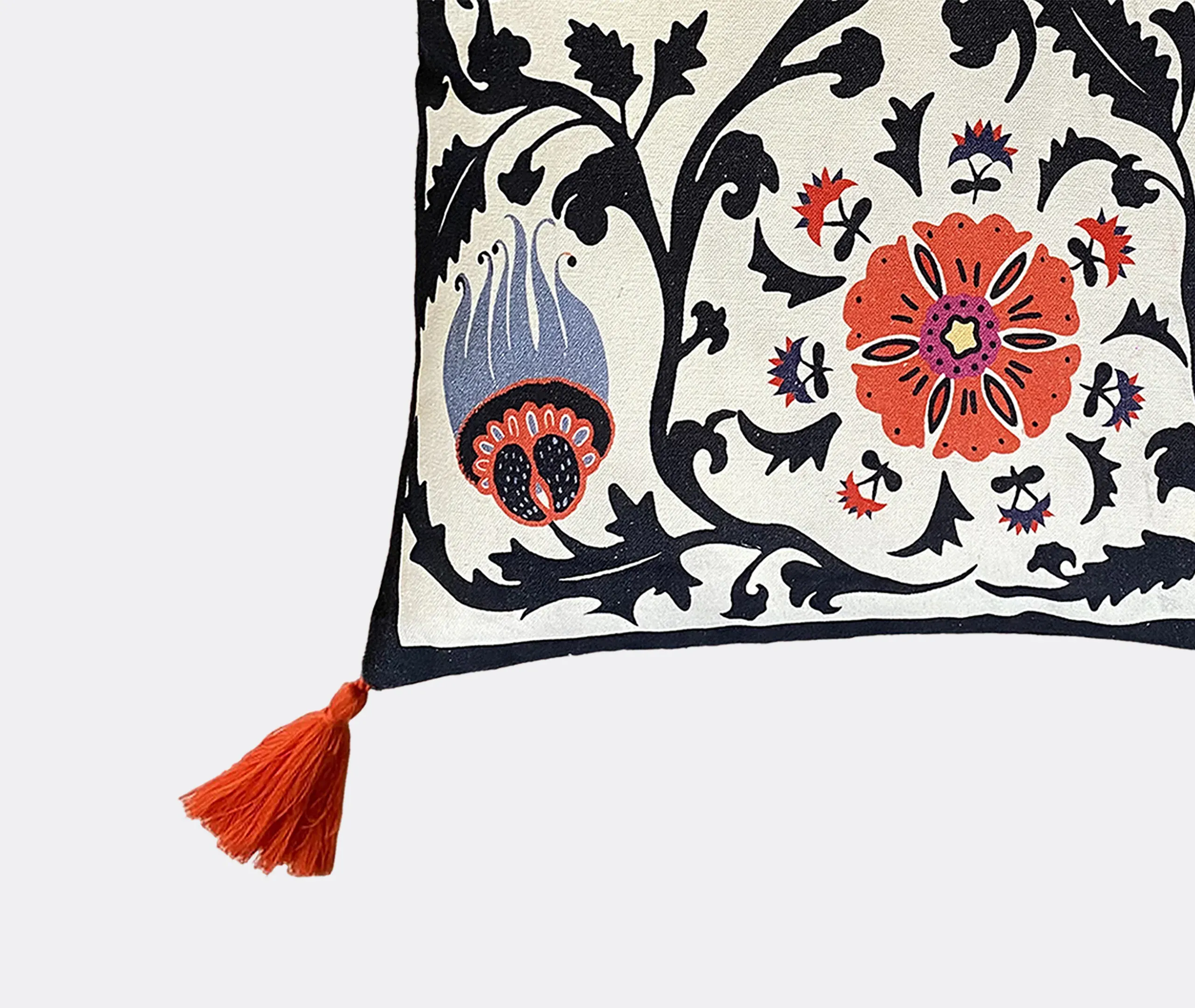 Flowers Embroidered Cushion - Multicolor, Cotton