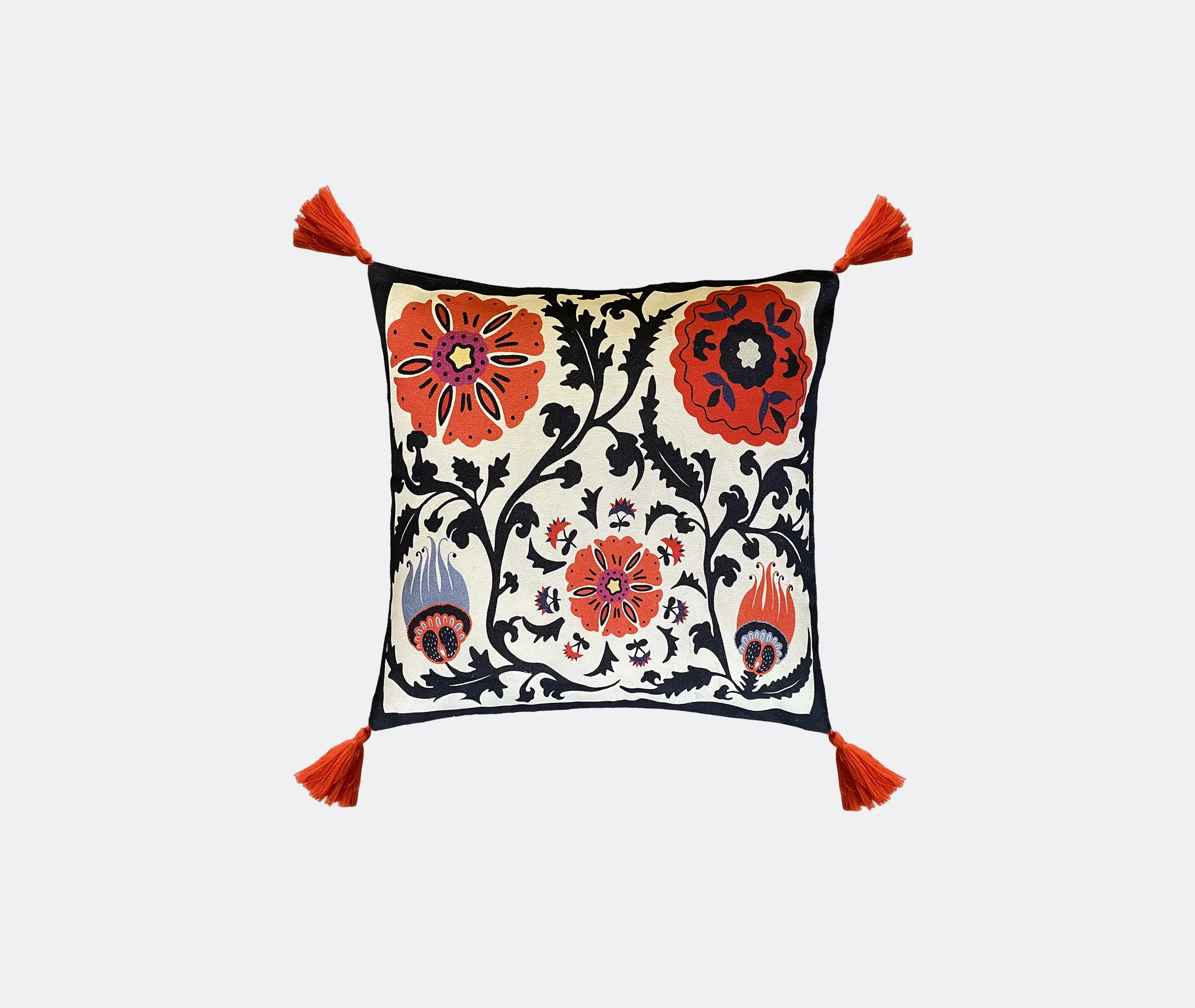Flowers Embroidered Cushion - Multicolor, Cotton image