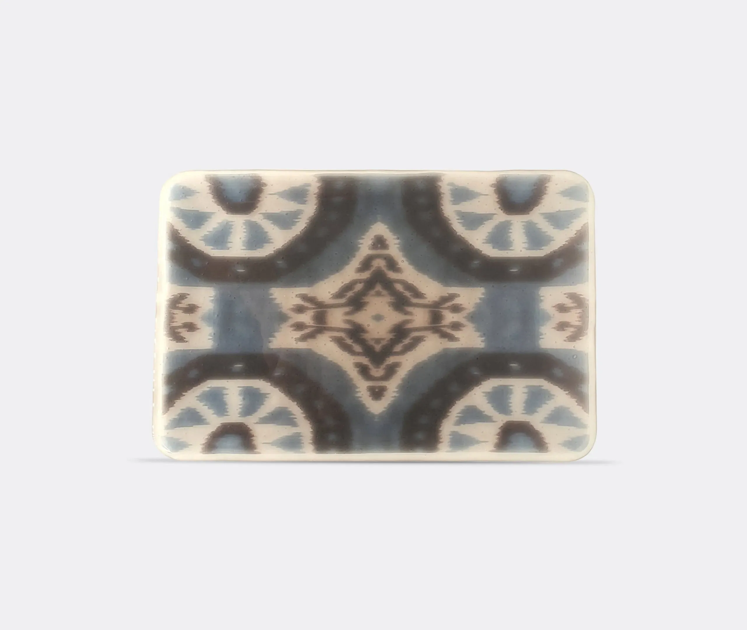 Glass Serving Tray with Ikat Print - Blue, Glass