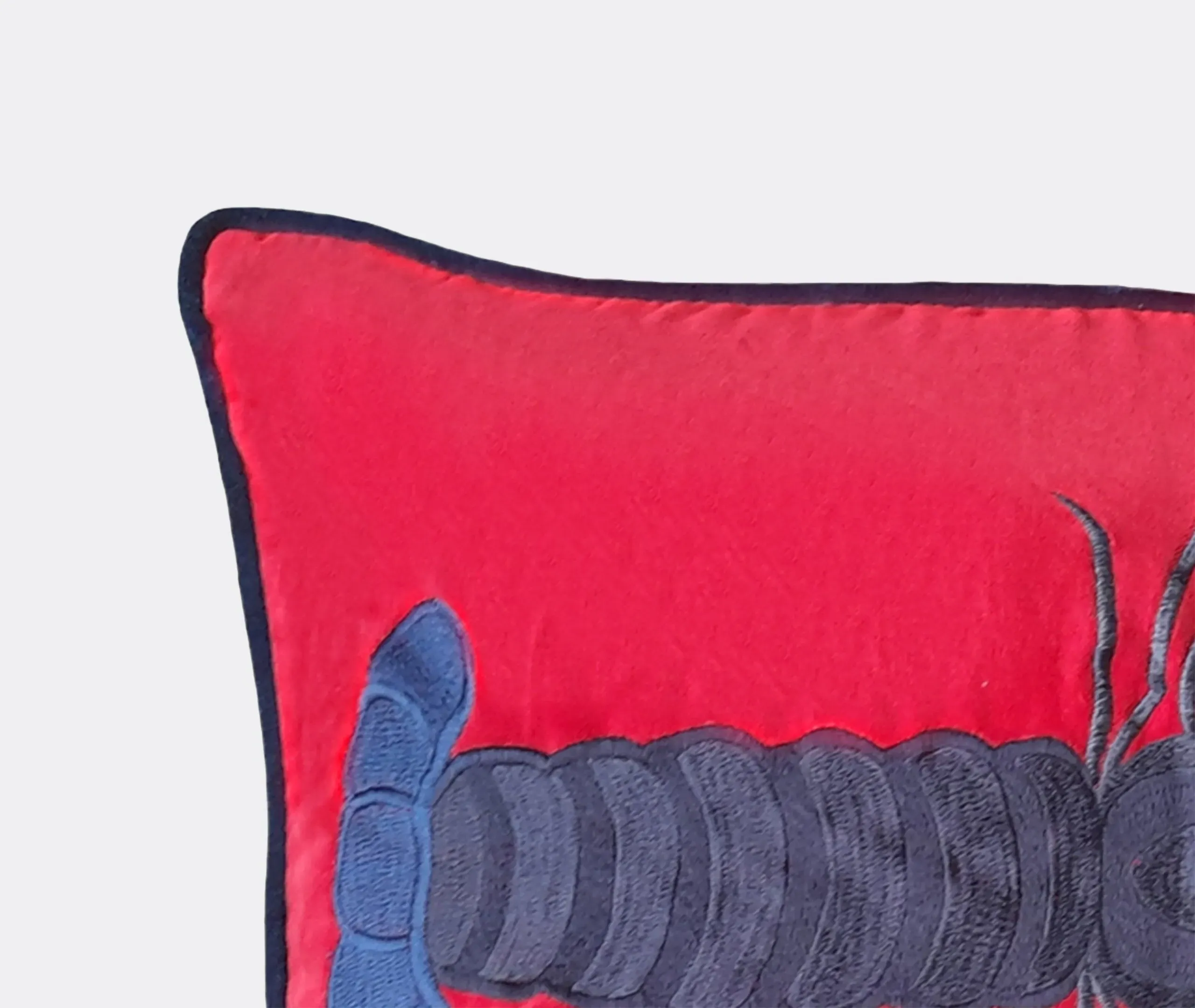 Lobster Embroidered Cushion - Multicolor, Linen