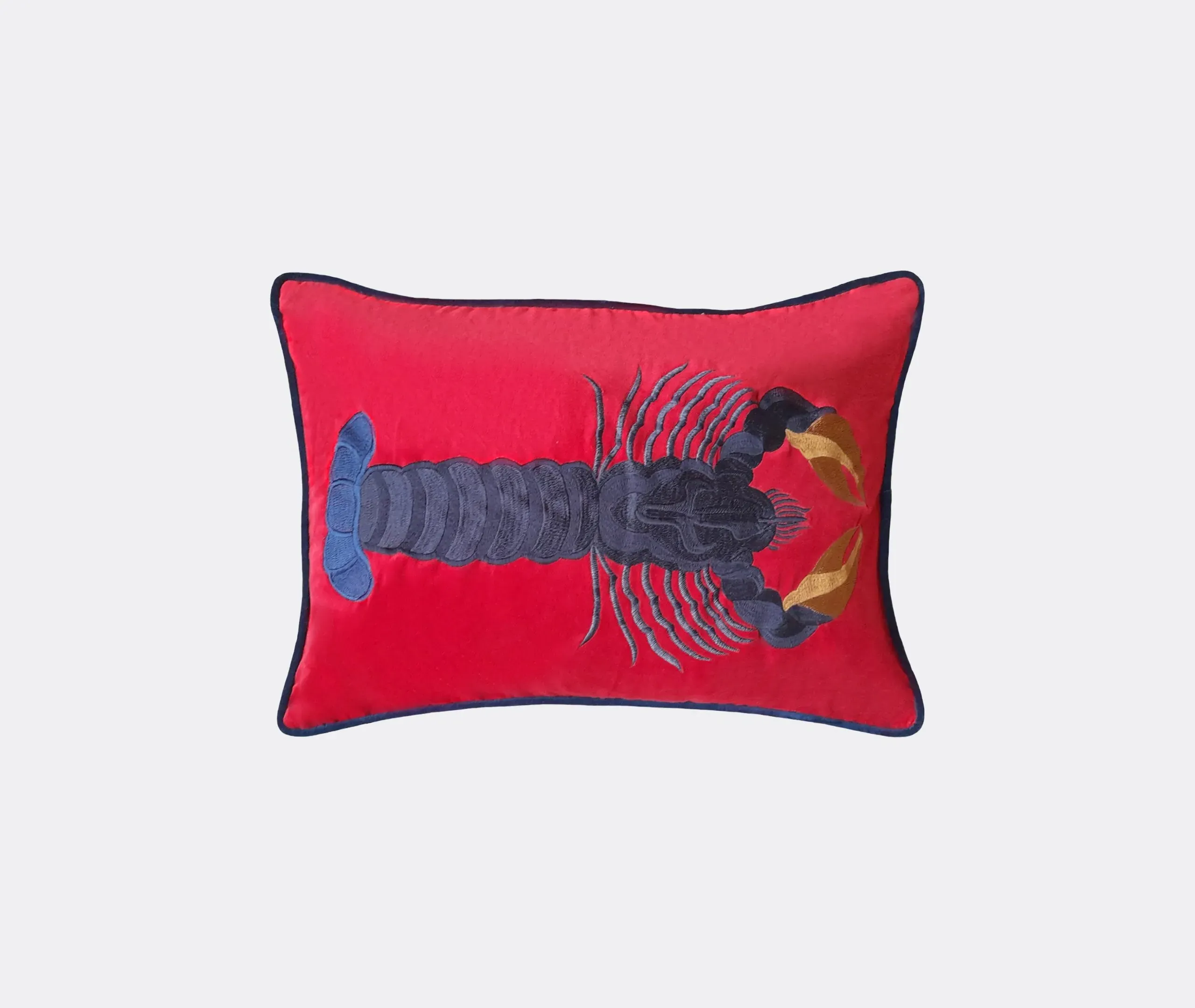 Lobster Embroidered Cushion - Multicolor, Linen