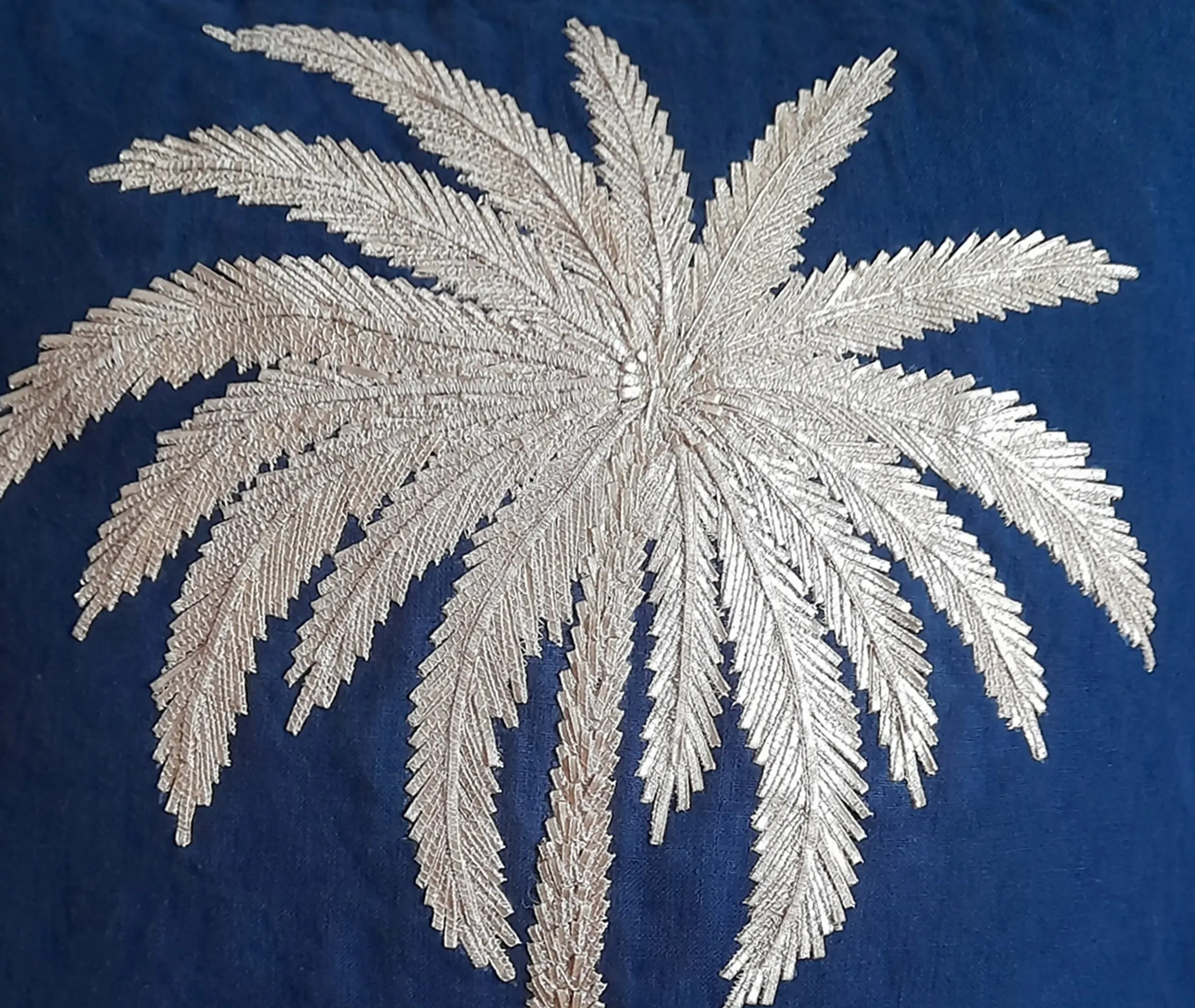 Palms Embroidered Cushion - Multicolor, Linen