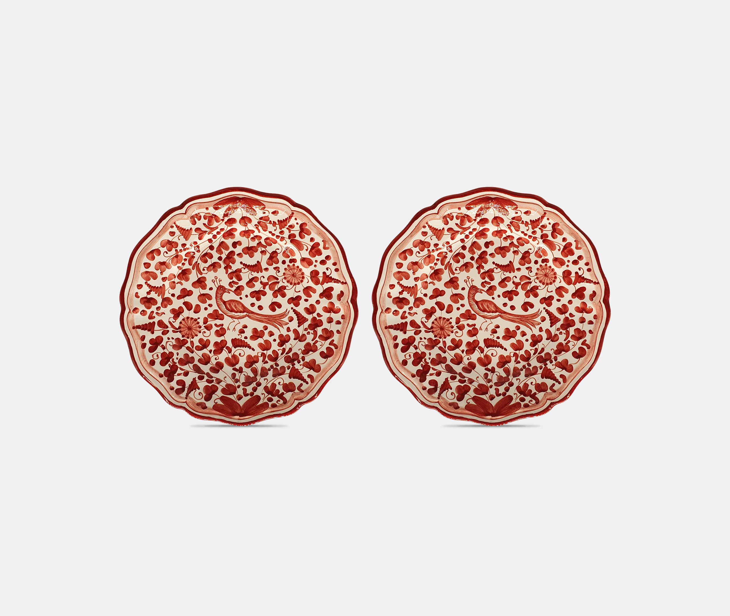Peacock Dessert Plate Set of Two - Red, Ceramic