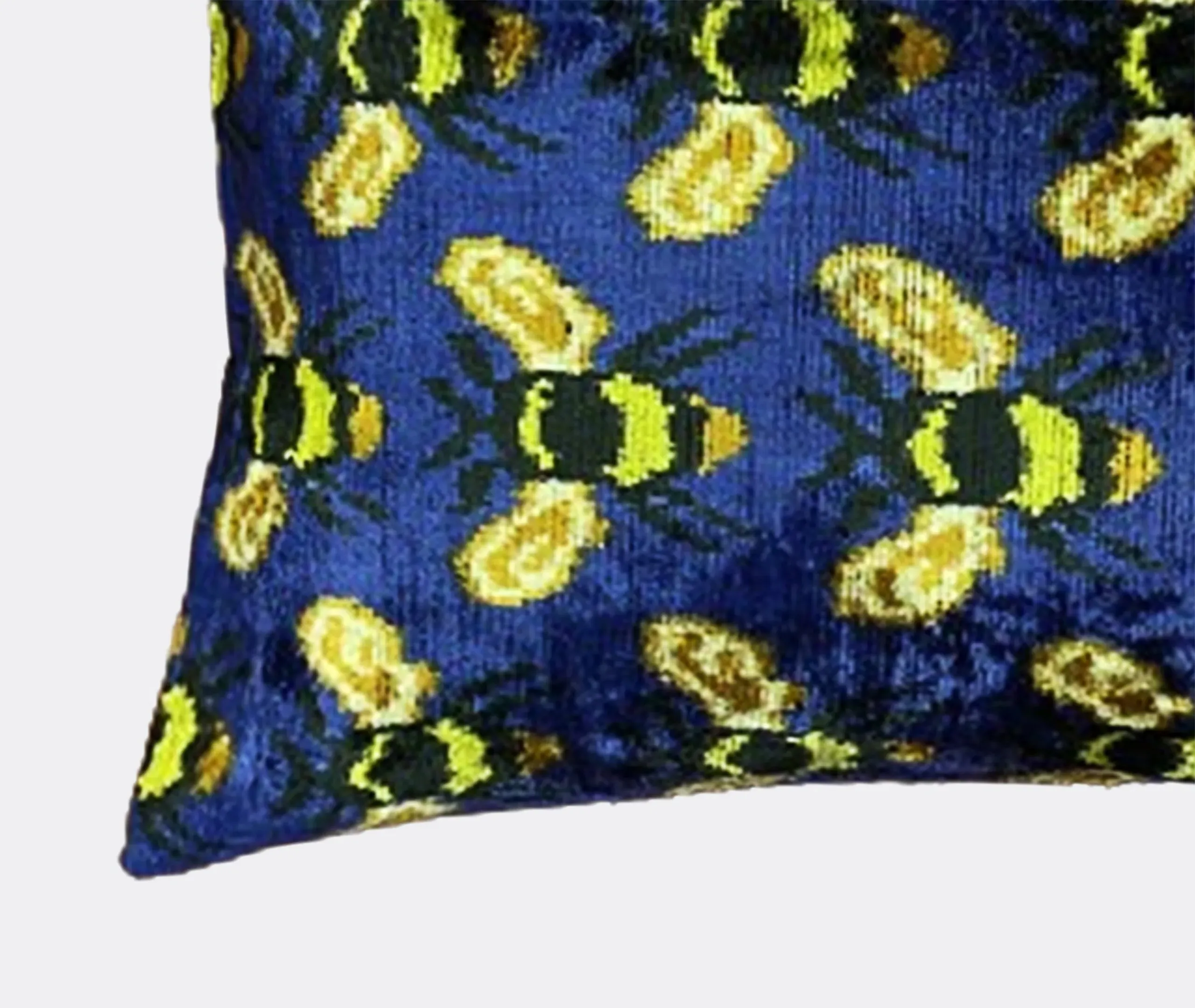 Rectangular Cushion with Bee Motif - Multicolor, Velvet