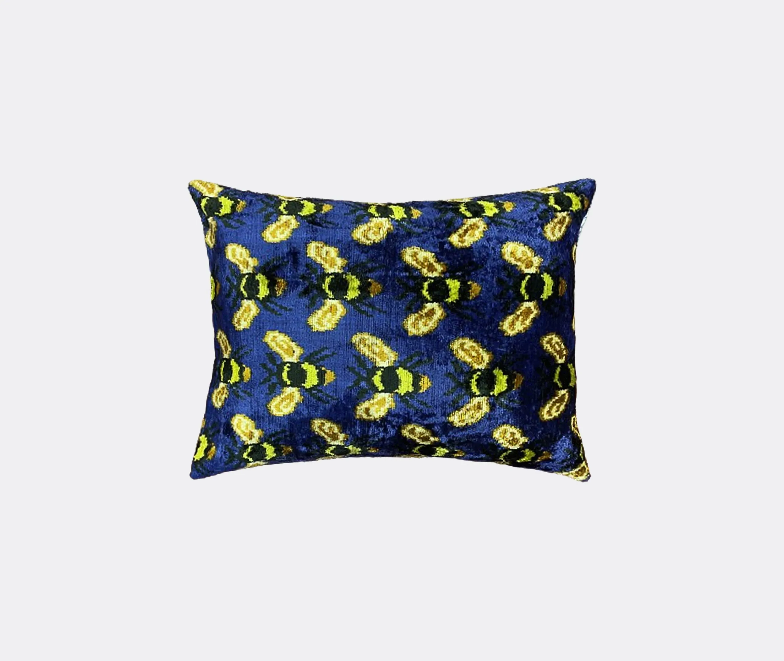 Rectangular Cushion with Bee Motif - Multicolor, Velvet image
