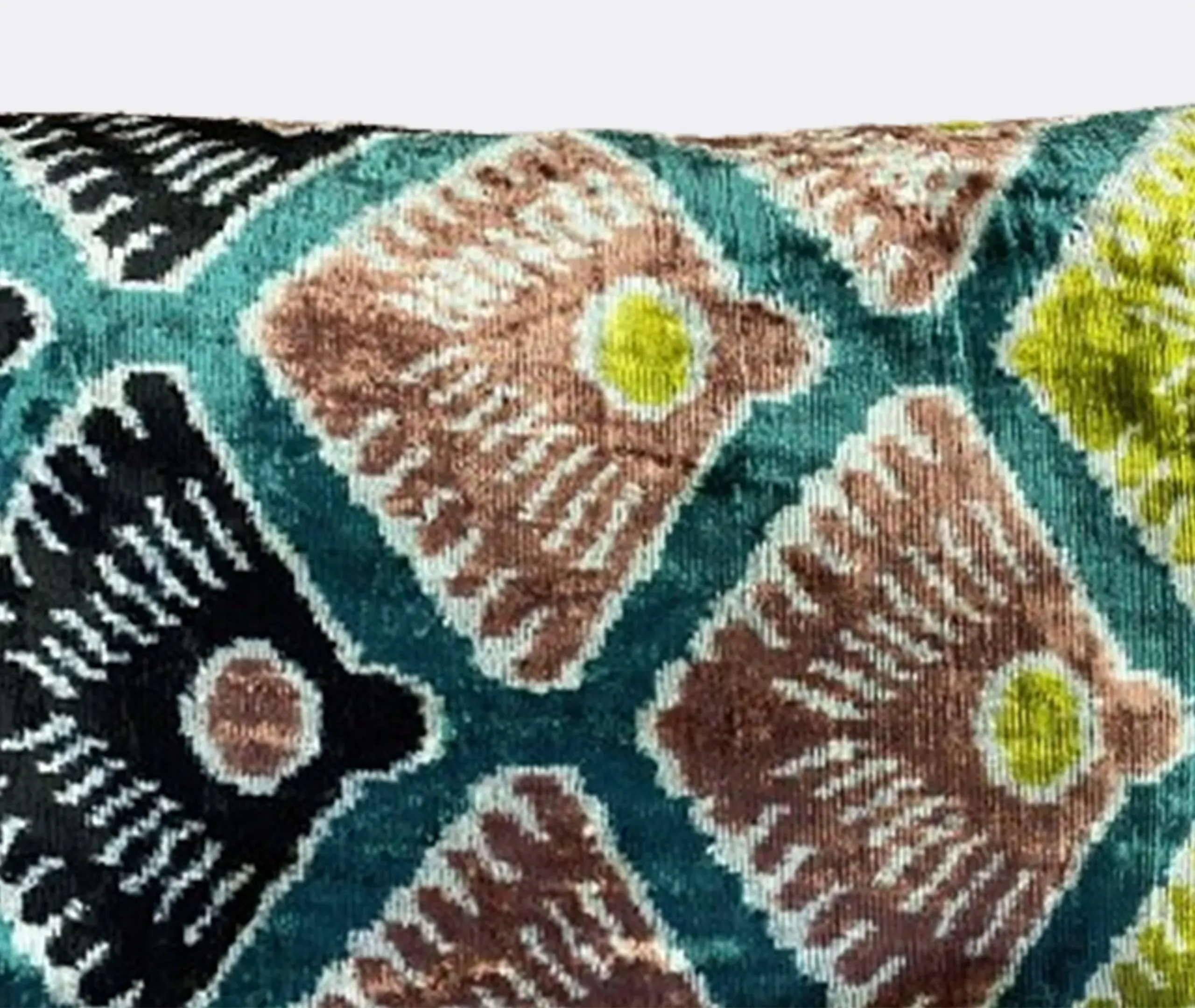 Rectangular Cushion with Fan Pattern - Multicolor, Velvet