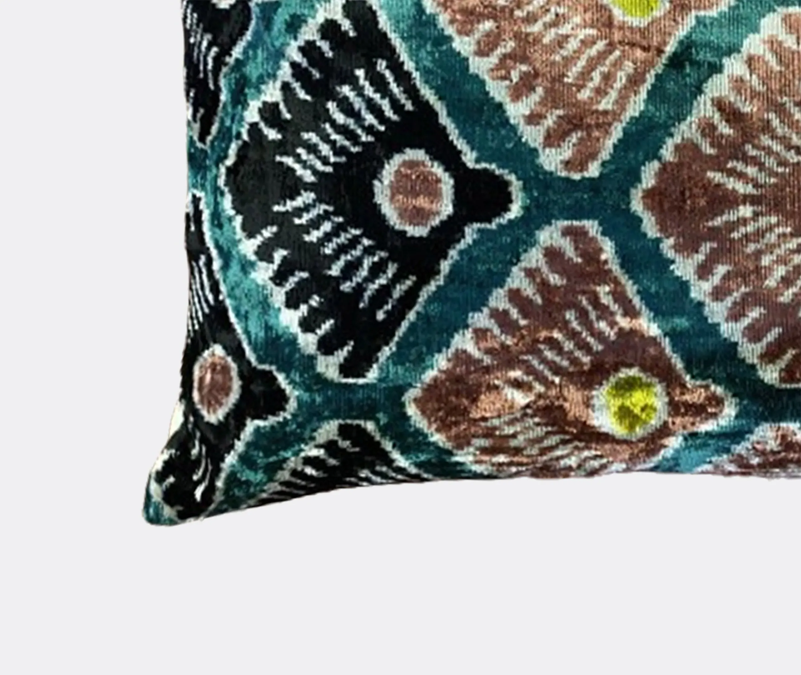 Rectangular Cushion with Fan Pattern - Multicolor, Velvet