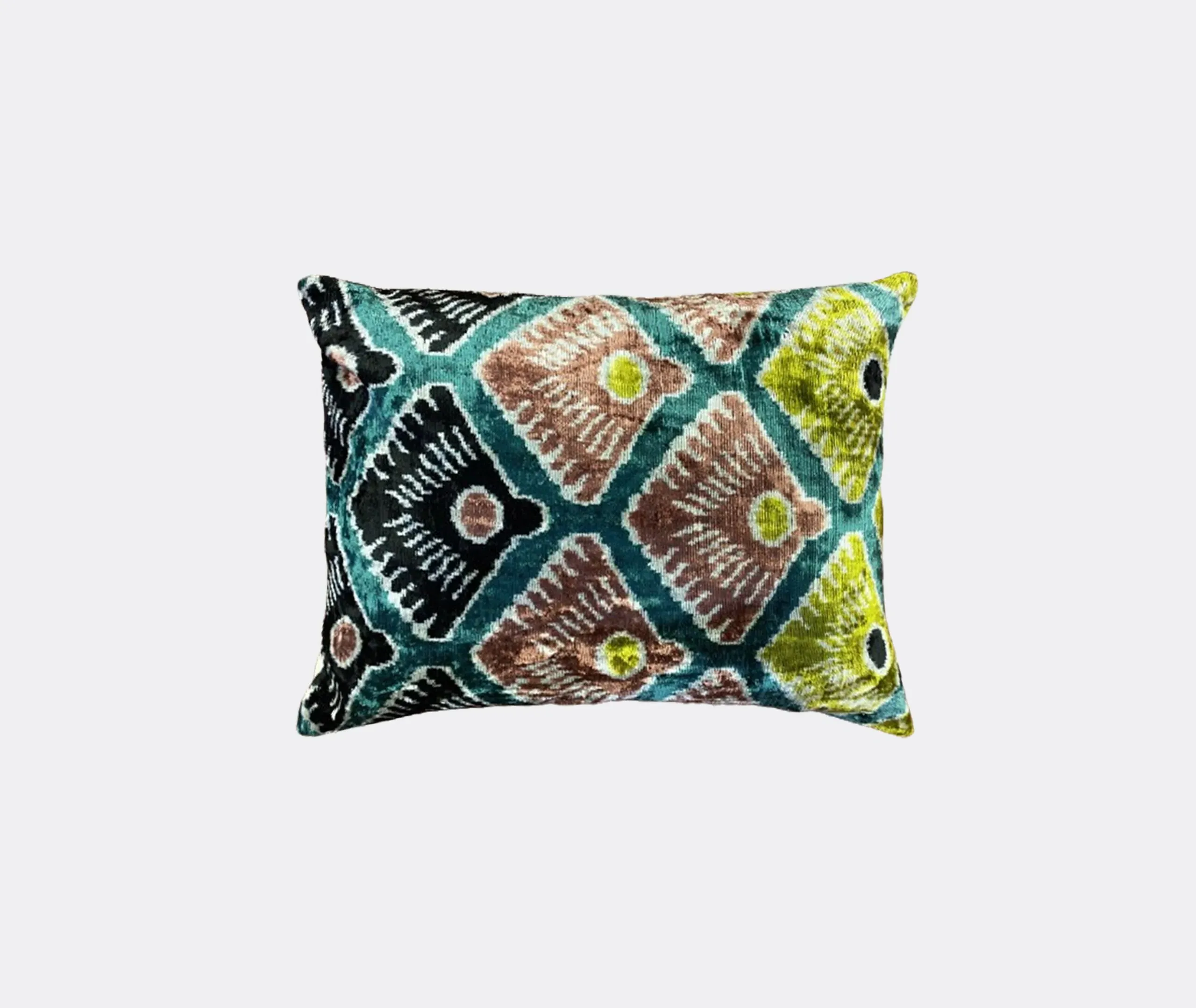 Rectangular Cushion with Fan Pattern - Multicolor, Velvet