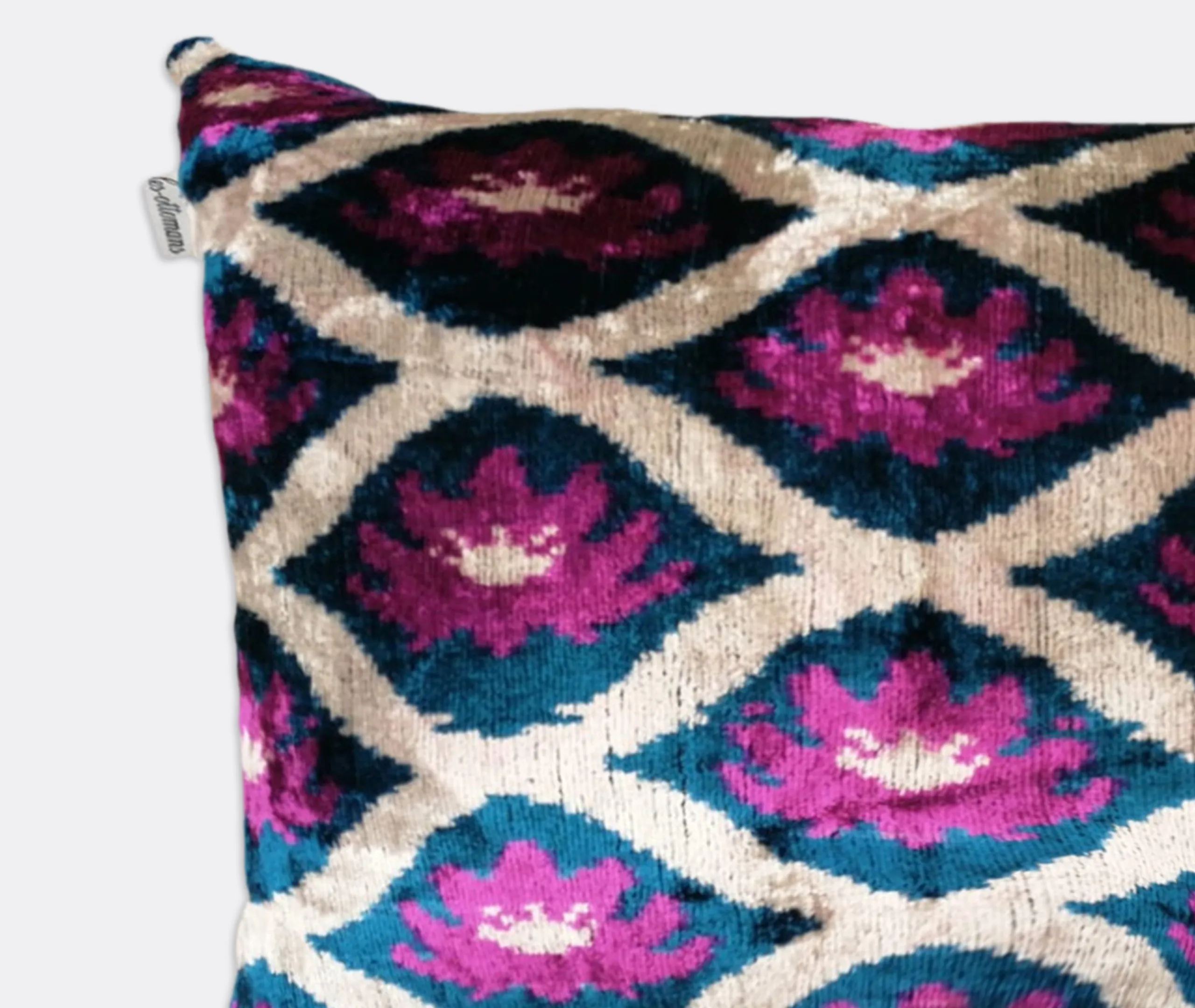 Rectangular Cushion with Ikat-Inspired Motif - Multicolor, Velvet