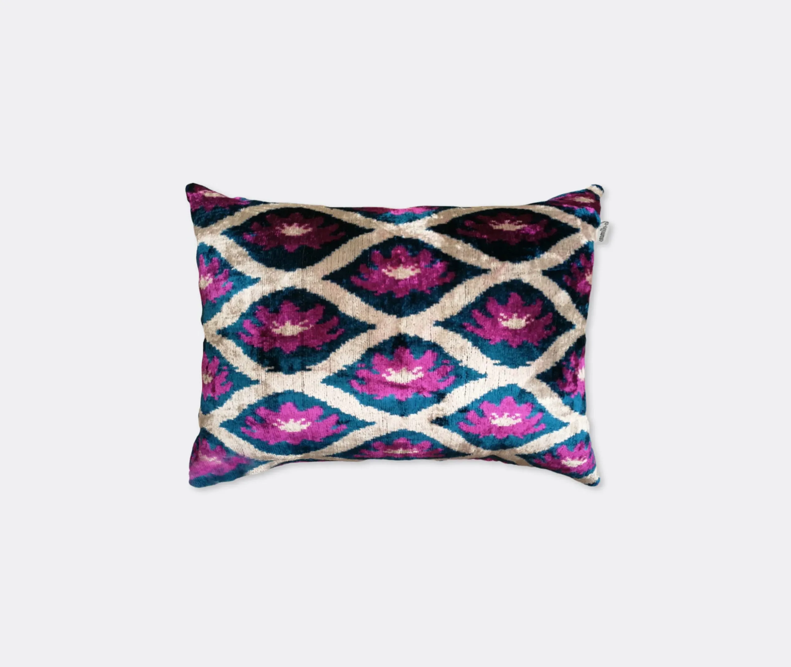 Rectangular Cushion with Ikat-Inspired Motif - Multicolor, Velvet