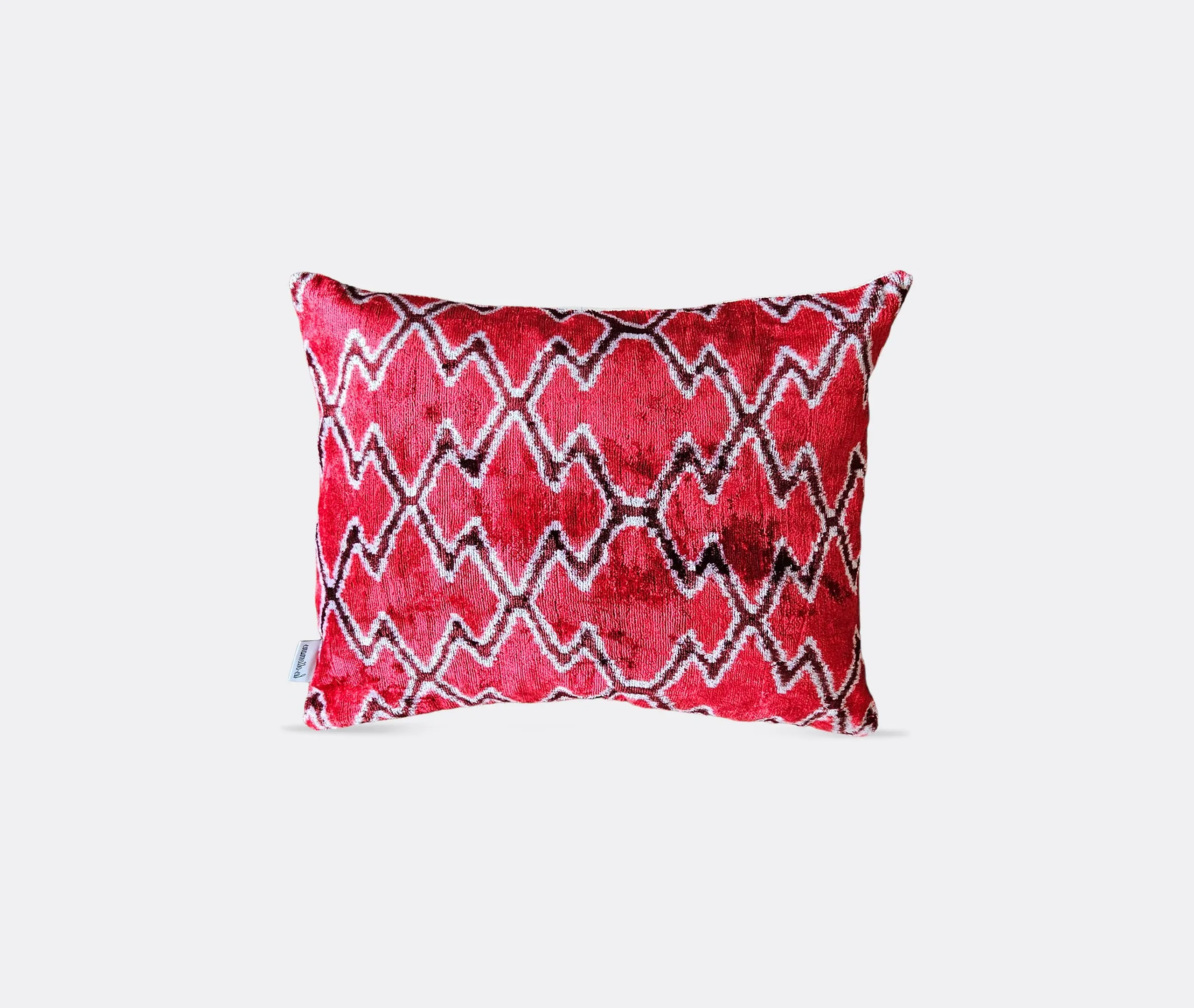 Rectangular Cushion with Zigzag Pattern - Multicolor, Velvet