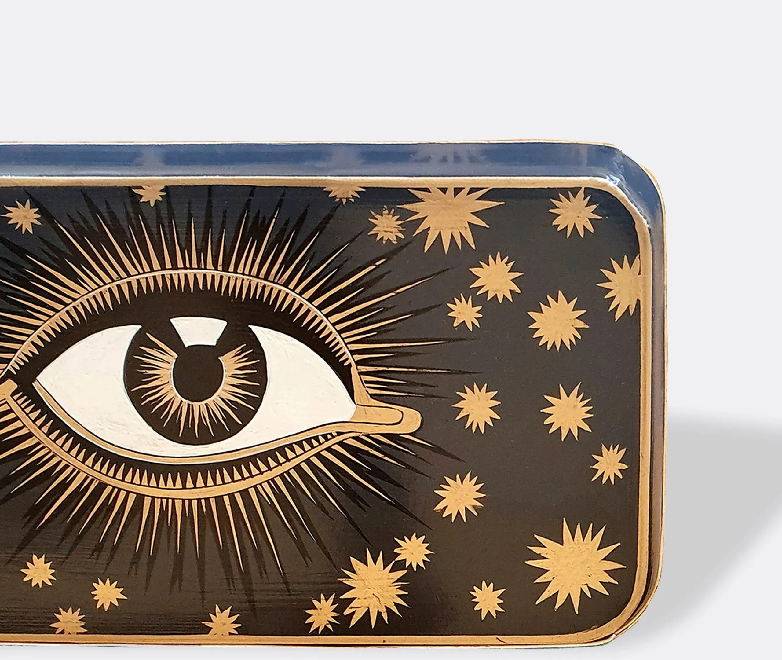 Rectangular Serving Tray with Eye Design - Blue, Iron