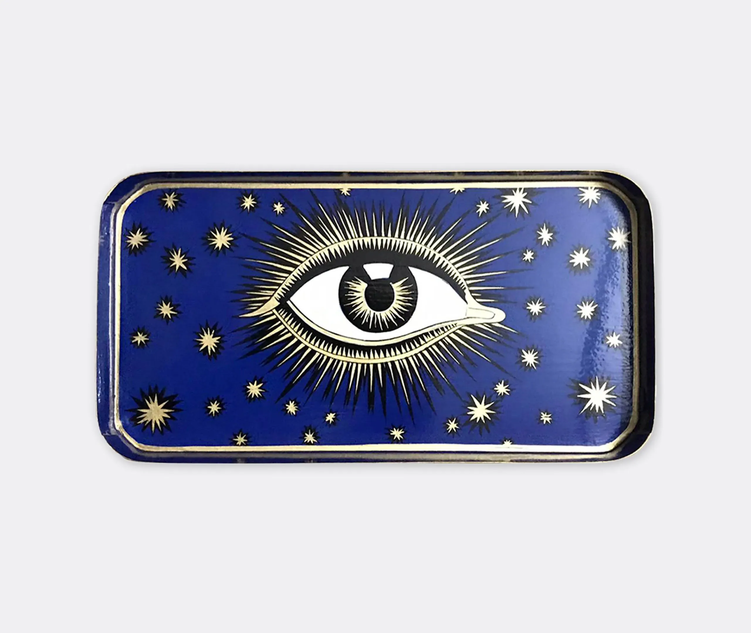 Rectangular Serving Tray with Eye Design - Blue, Iron