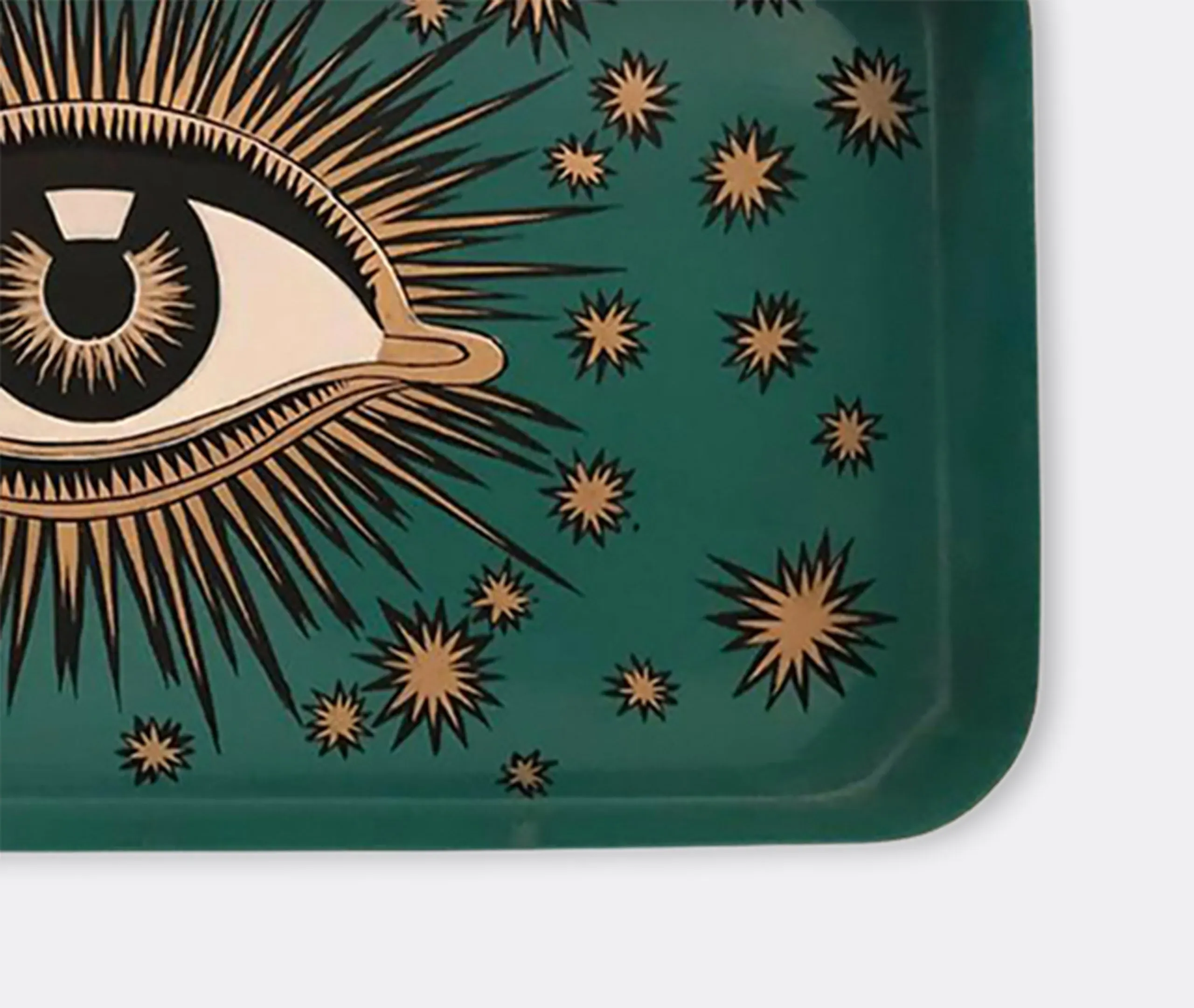 Rectangular Serving Tray with Eye Design - Green, Iron