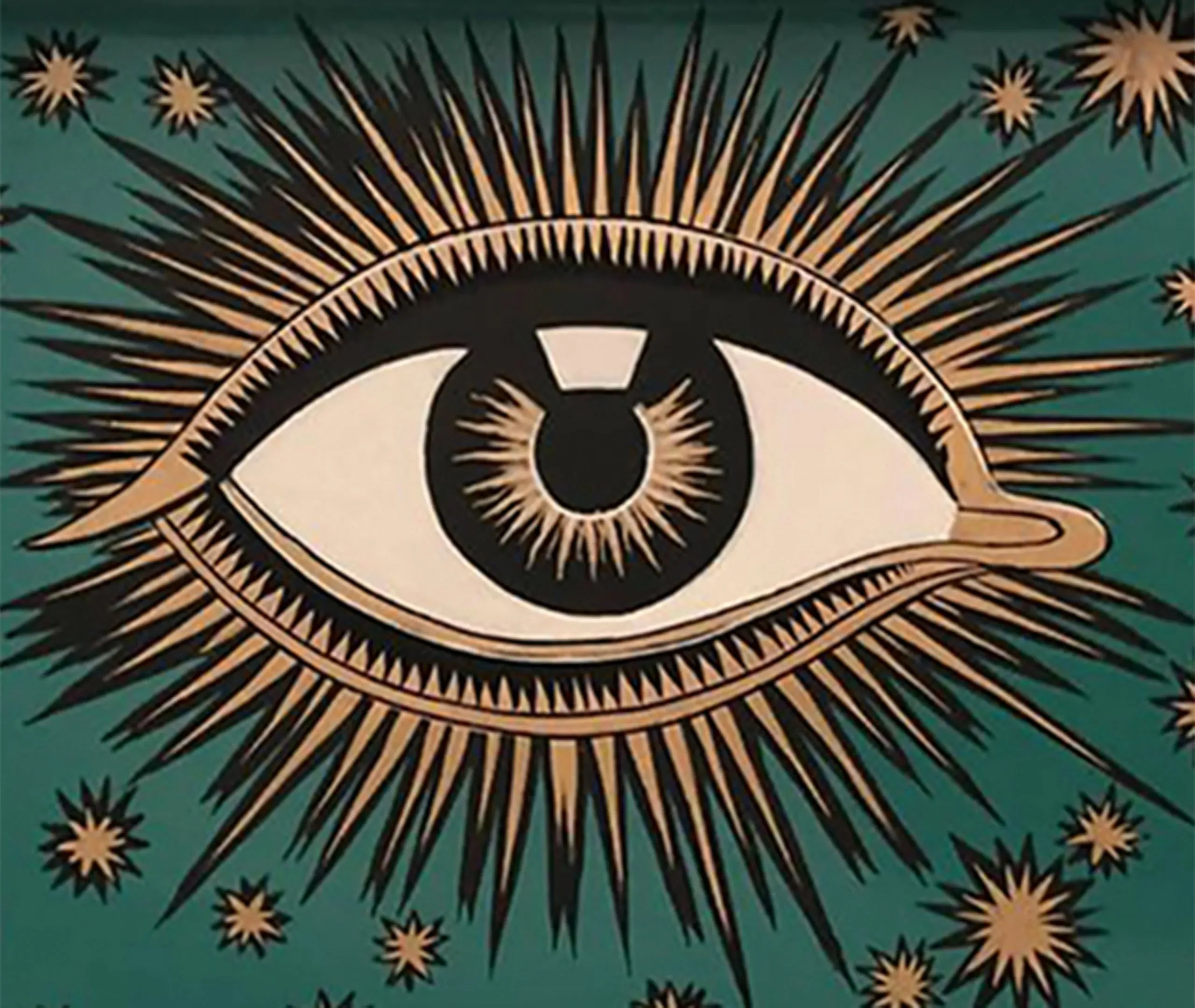 Rectangular Serving Tray with Eye Design - Green, Iron