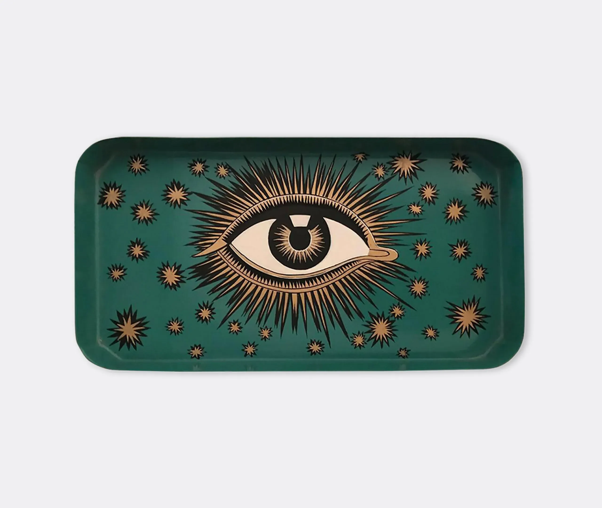 Rectangular Serving Tray with Eye Design - Green, Iron